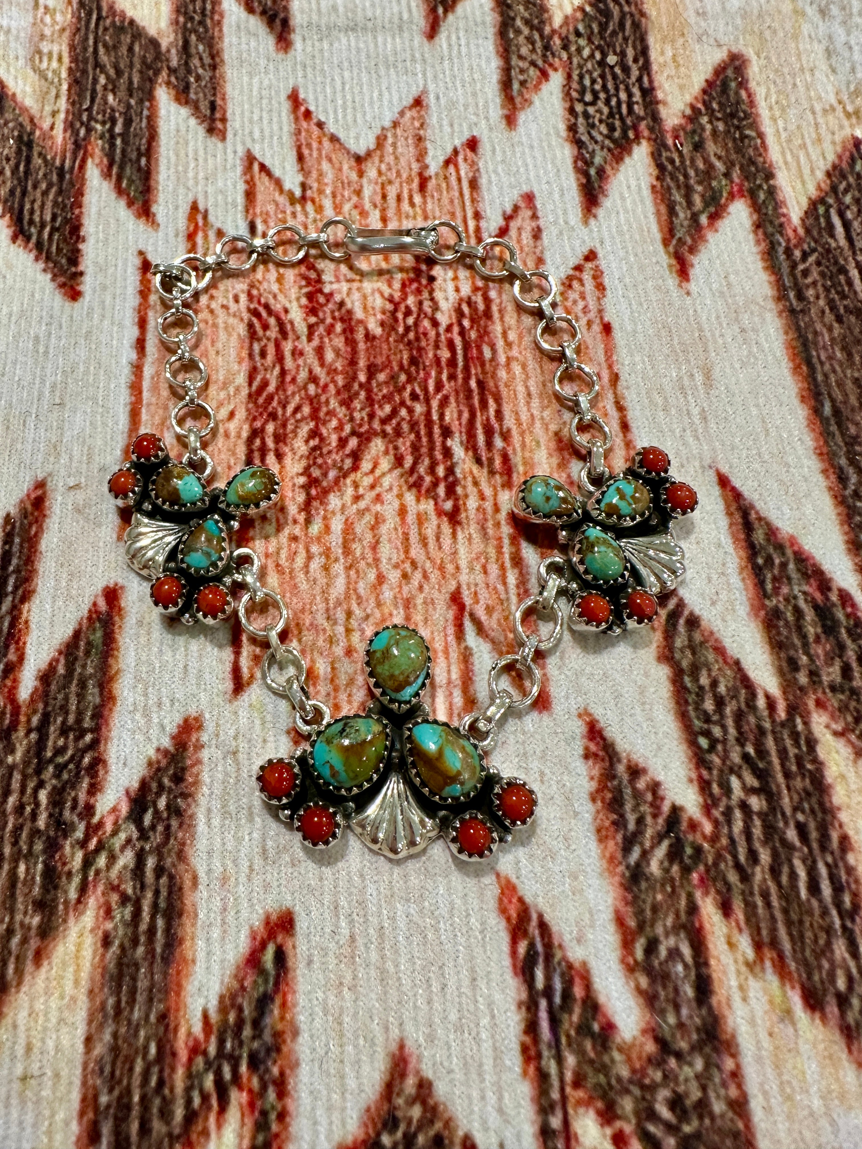 “The Prickly Bracelet” Handmade Sterling Silver, Turquoise & Coral Cactus Bracelet