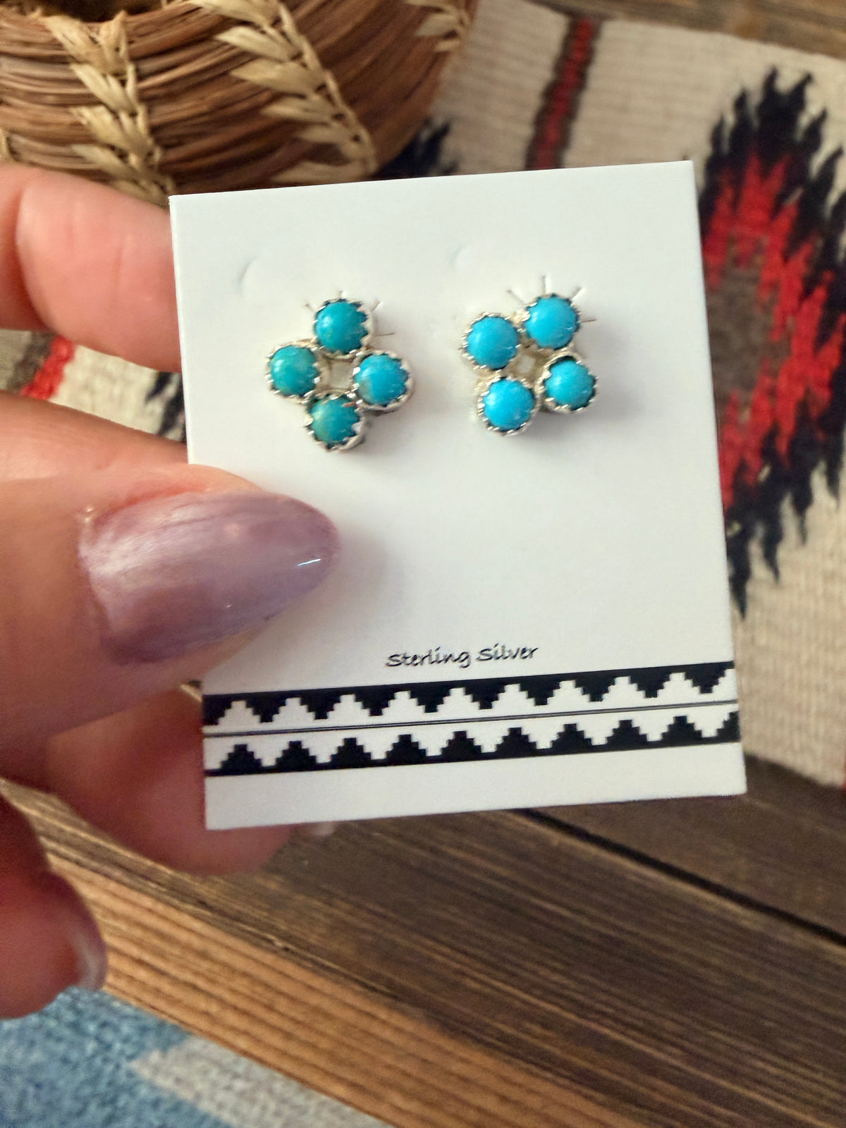 Handcrafted Sterling Silver & Turquoise Petit Point Stud Earrings
