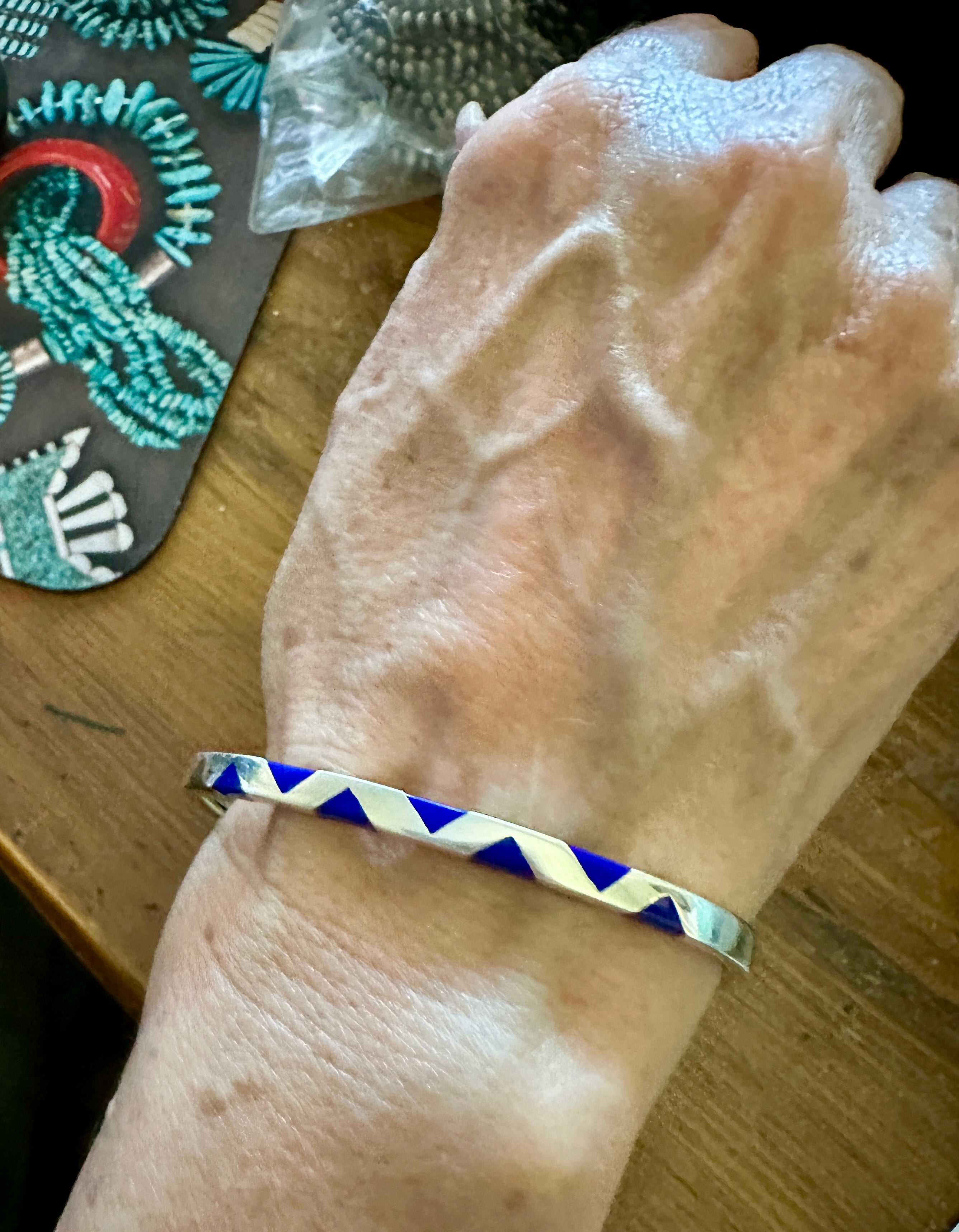 Hinged Bangle W/ Lapis Triangles