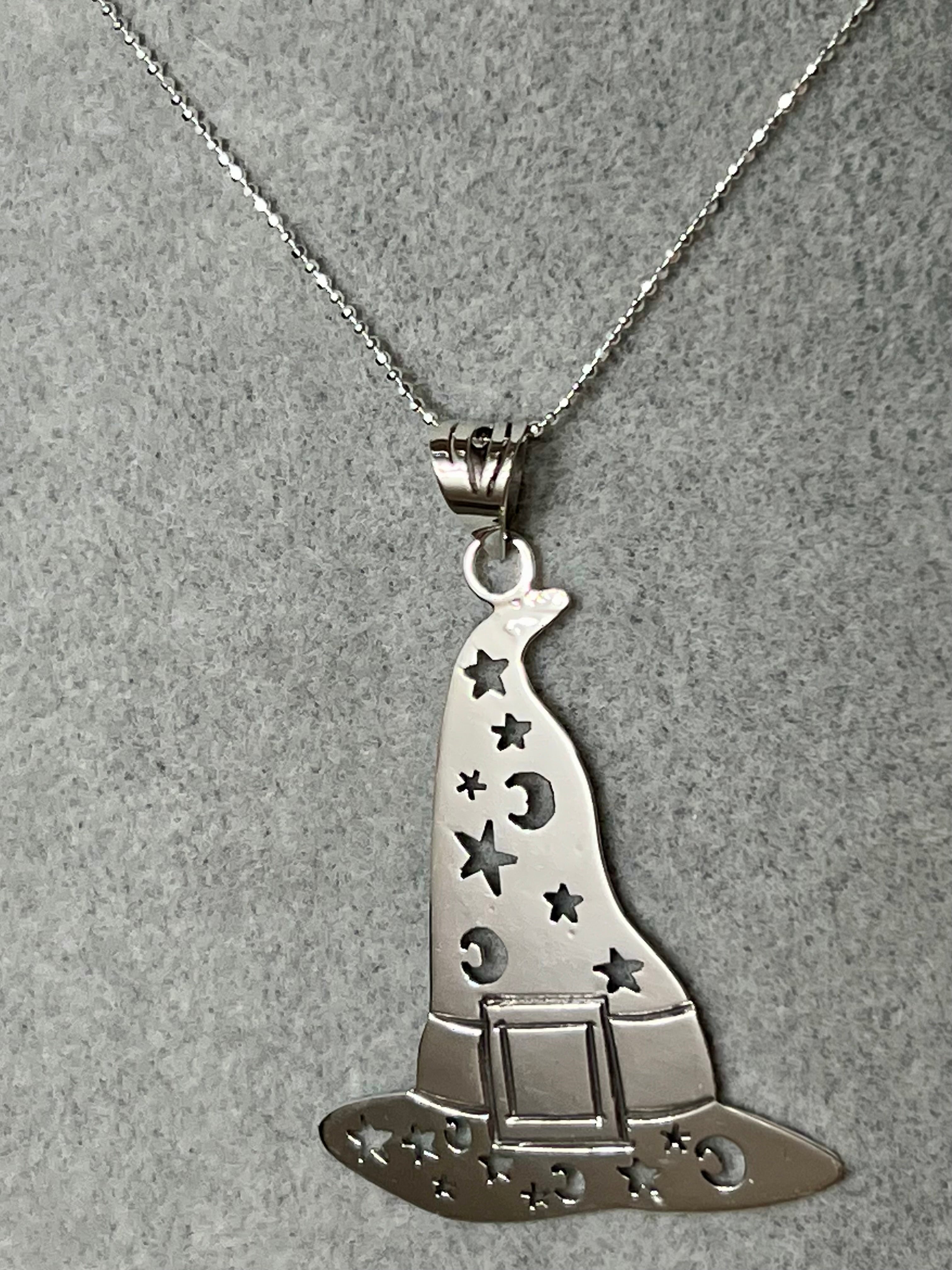 Witch or Wizard Hat Sterling Silver Necklace