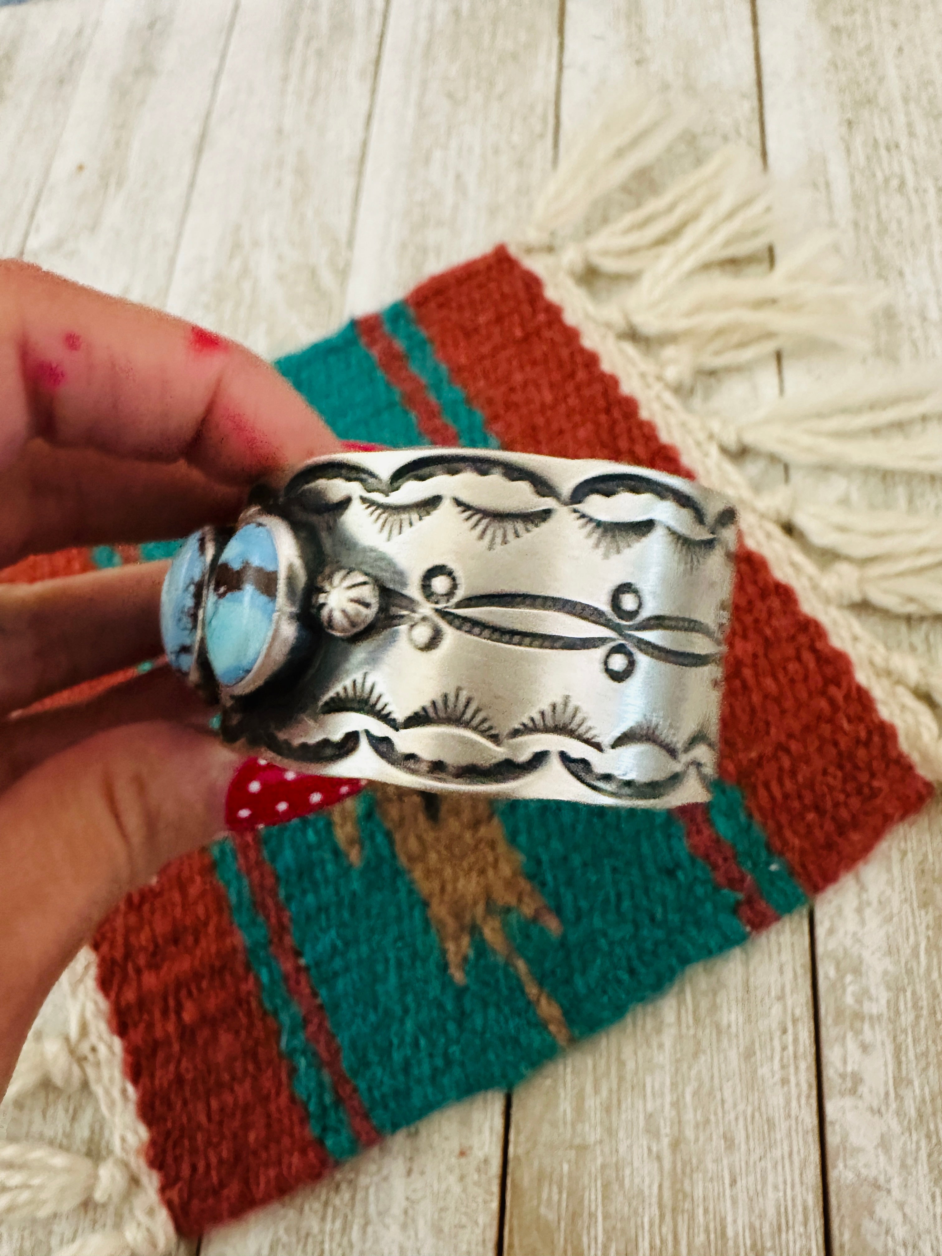 Handcrafted Sterling Silver & Golden Hills Turquoise Cuff Bracelet by Chimney Butte /