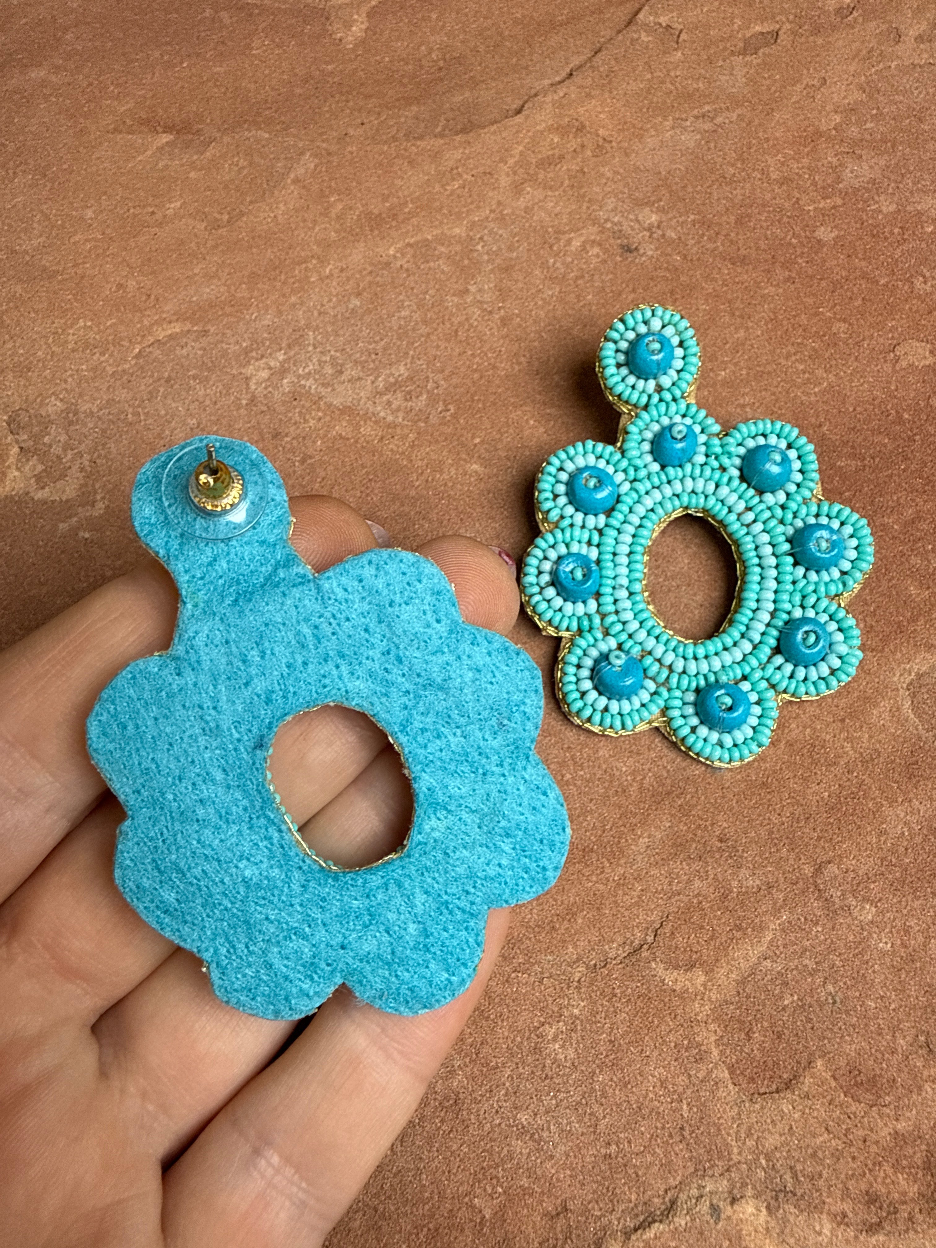 “The Golden Collection” Handmade Turquoise Beaded Flower Earrings