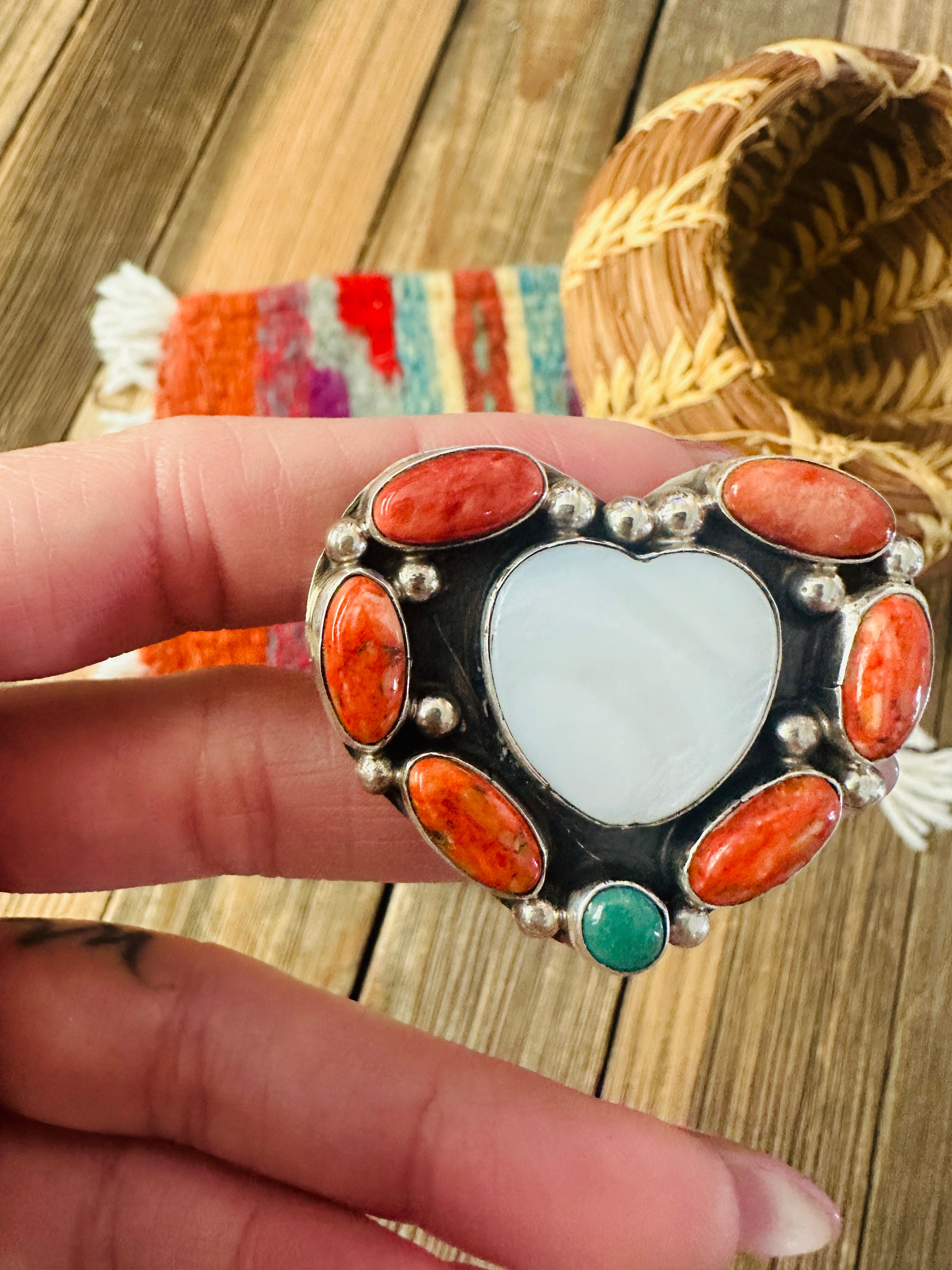 Handcrafted Multi Stone & Sterling Silver Adjustable Heart Ring by Jacqueline Silver