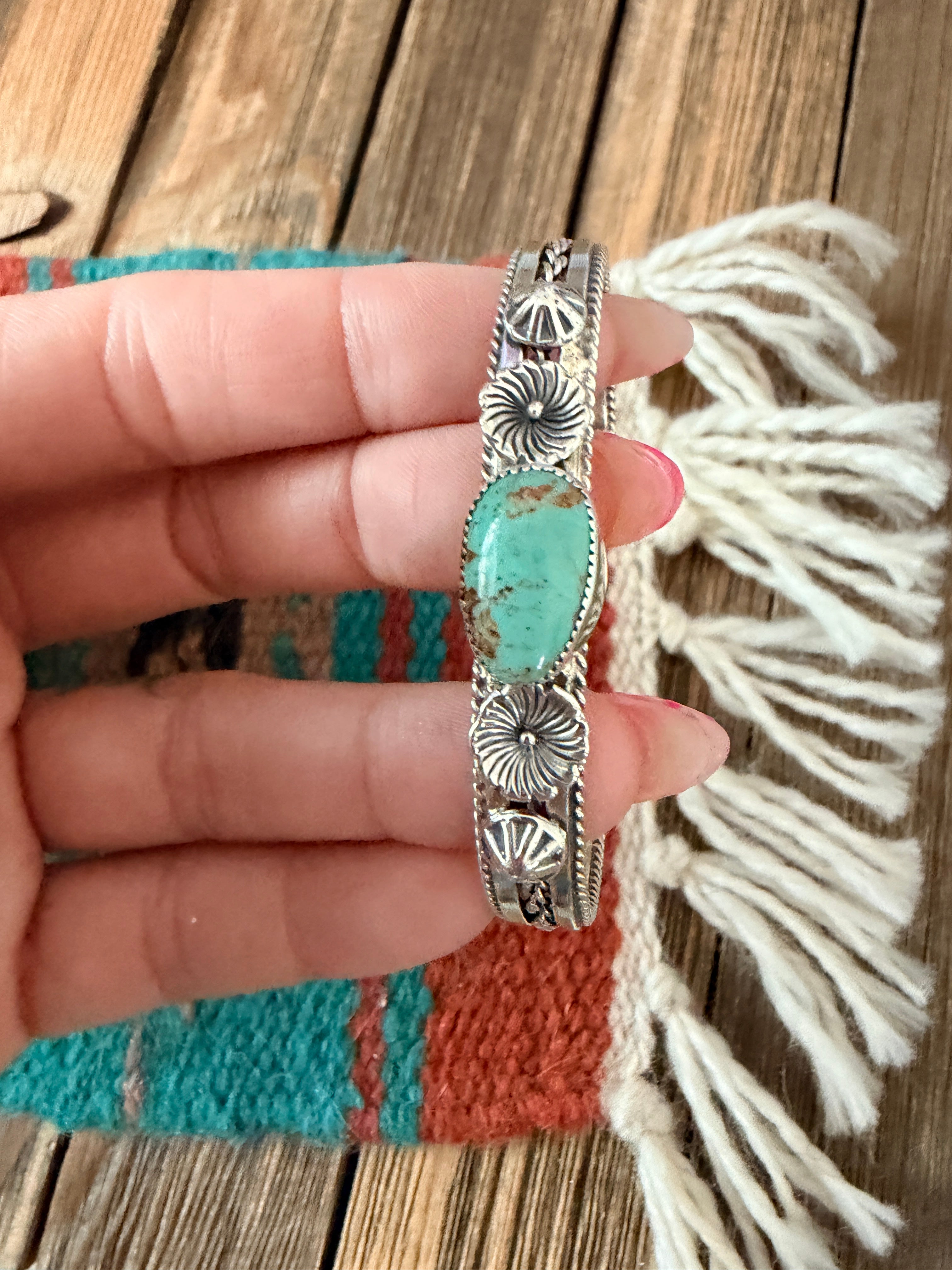 Handcrafted Sterling Silver & Turquoise Flower Cuff Bracelet