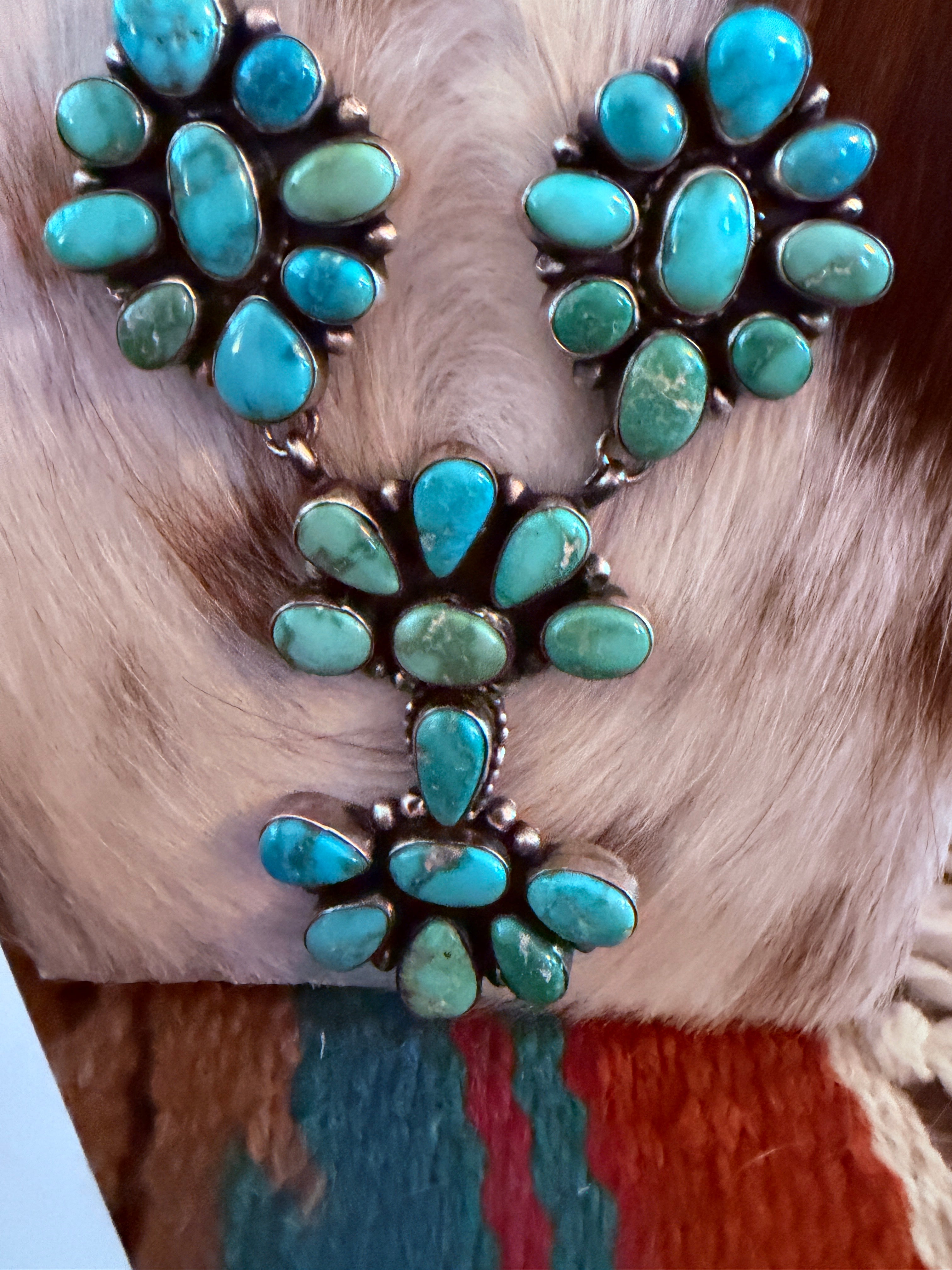 Handcrafted Sonoran Mountain Turquoise & Sterling Silver Necklace and Earring Set by Sheila Becenti