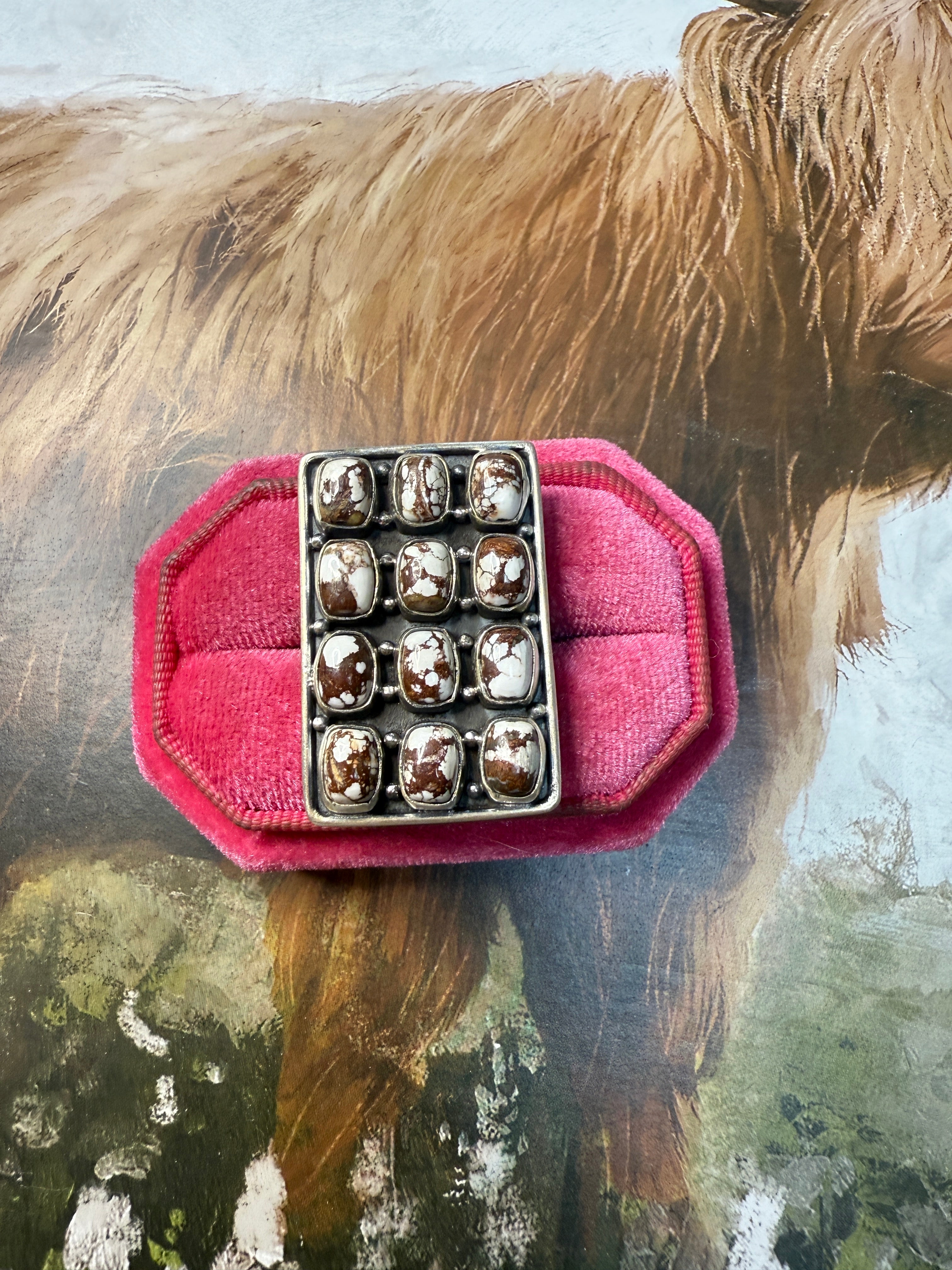 Handmade Wild Horse And Sterling Silver Adjustable 12 Stone Ring