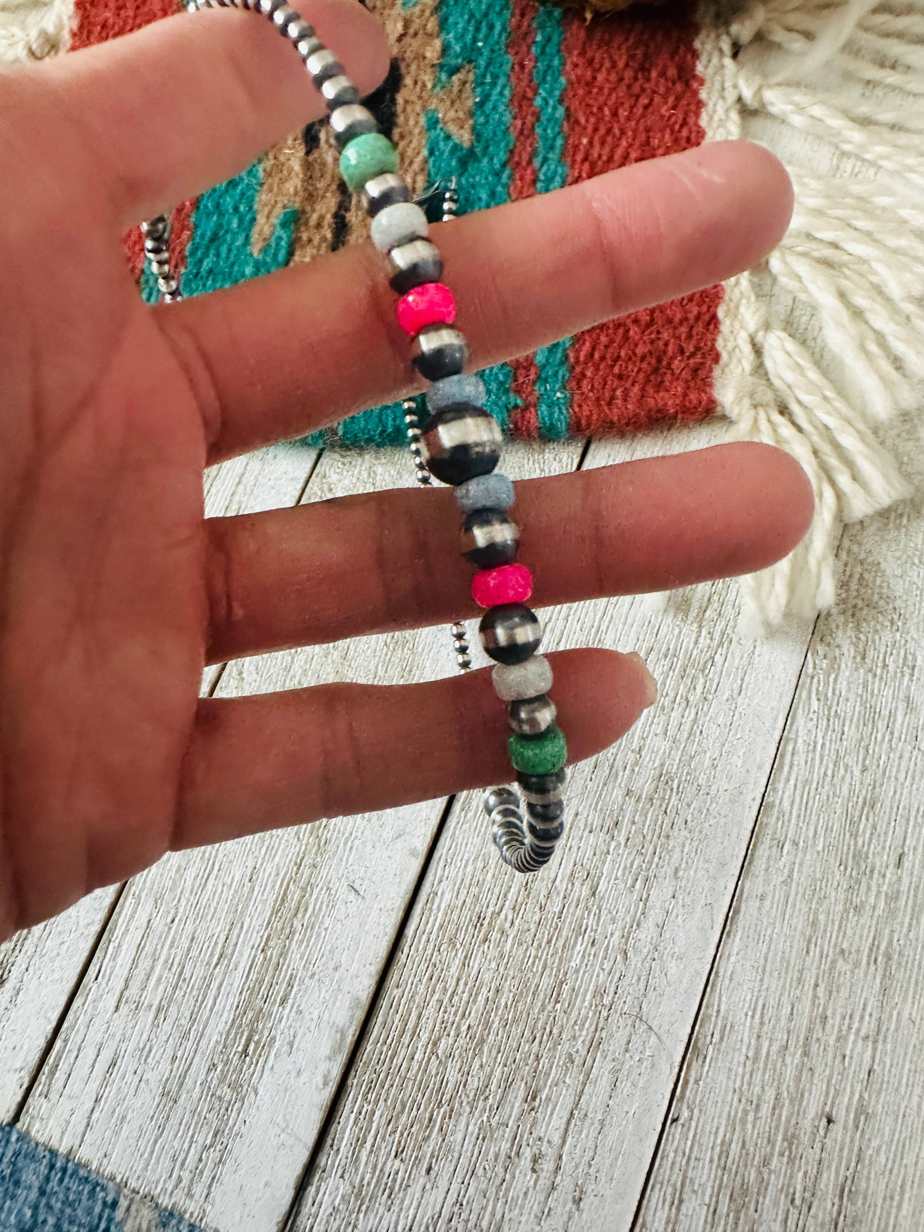 Handcrafted Sherbet Opal & Sterling Silver Beaded Necklace 18”