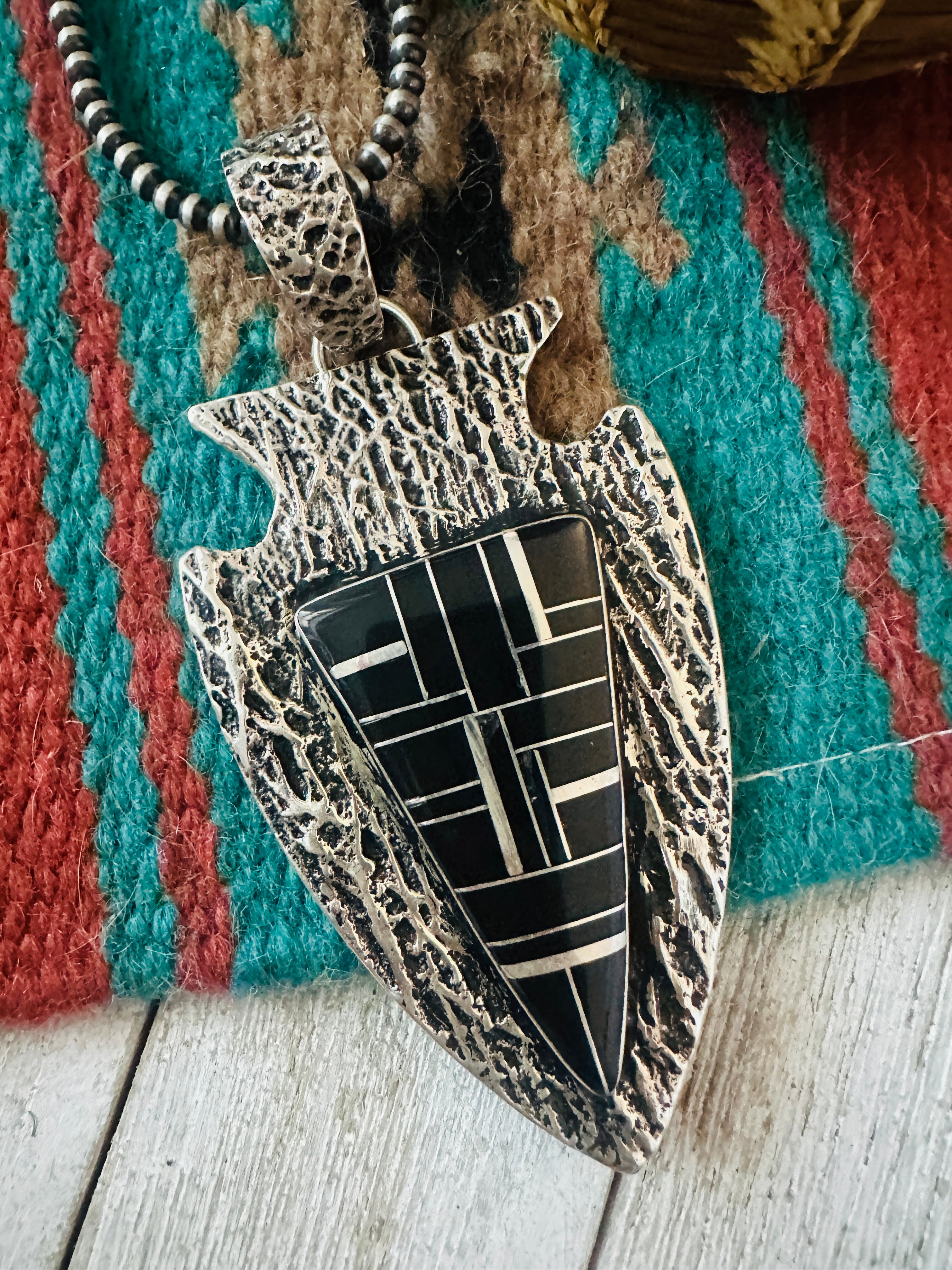 Handcrafted Onyx & Sterling Silver Arrowhead Inlay Pendant