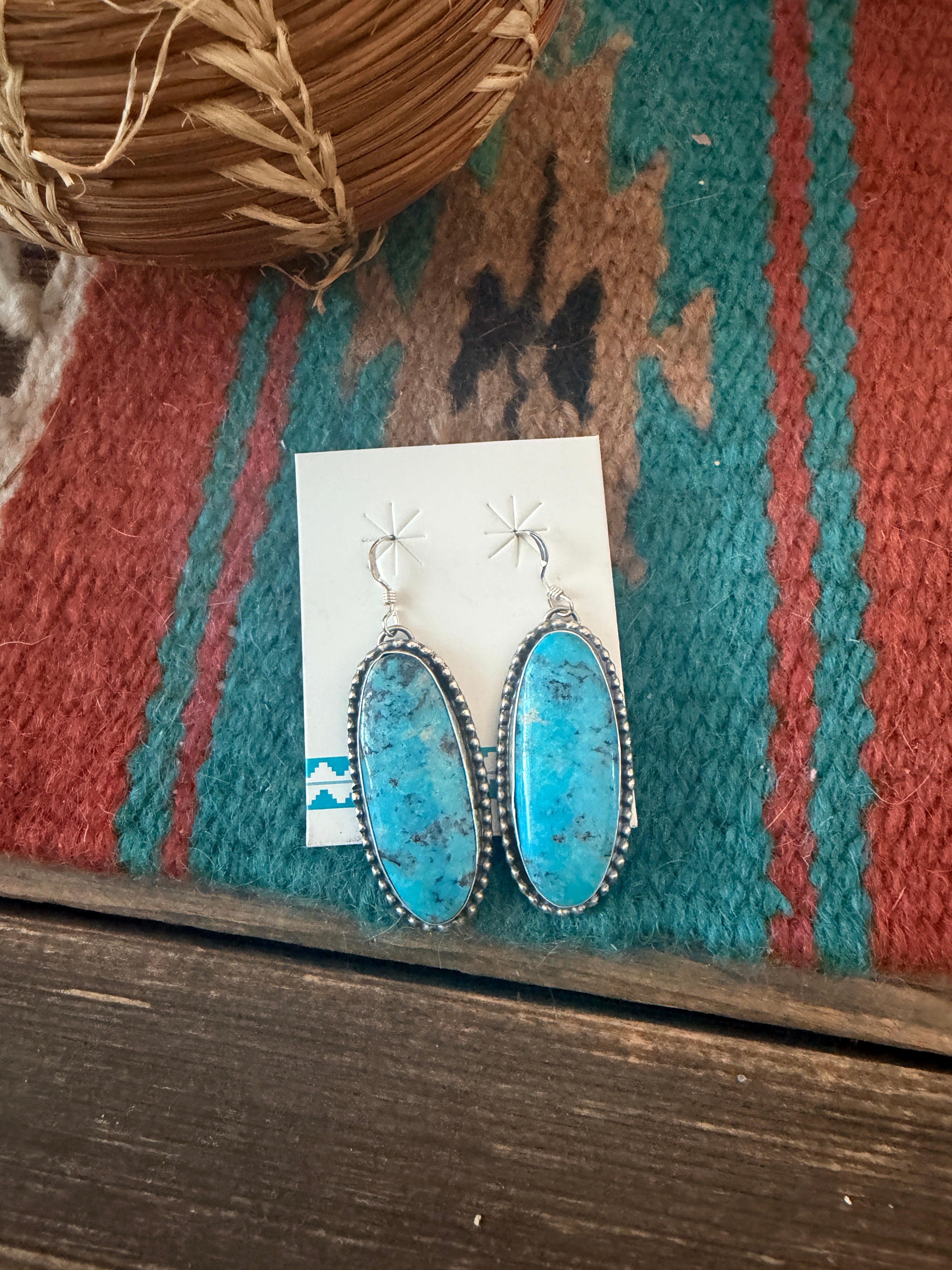Handcrafted Kingman Turquoise & Sterling Silver Dangle Earrings