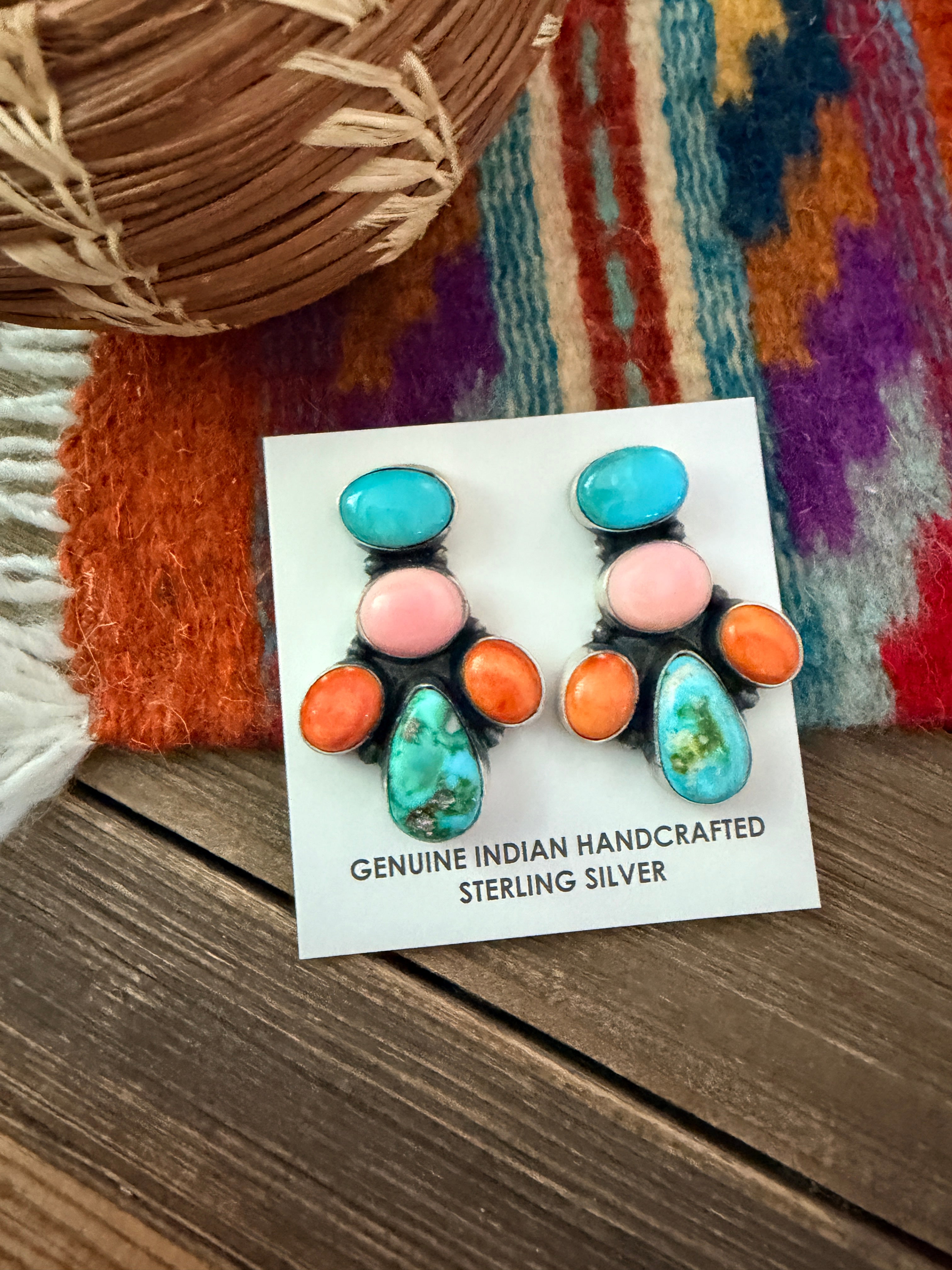 Handcrafted Multi Stone & Sterling Silver Dangle Earrings