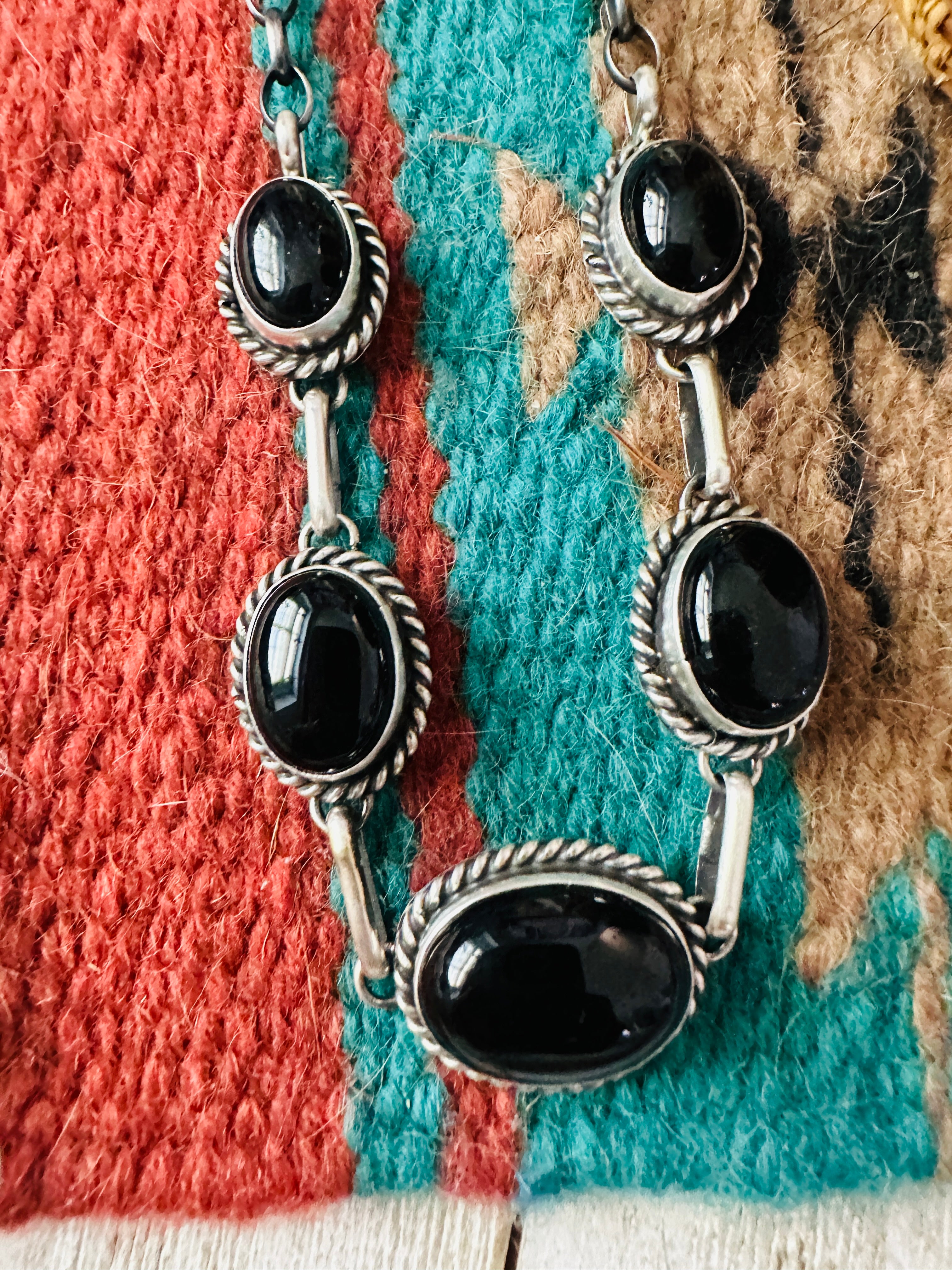 Handcrafted Black Onyx & Sterling Silver Necklace on