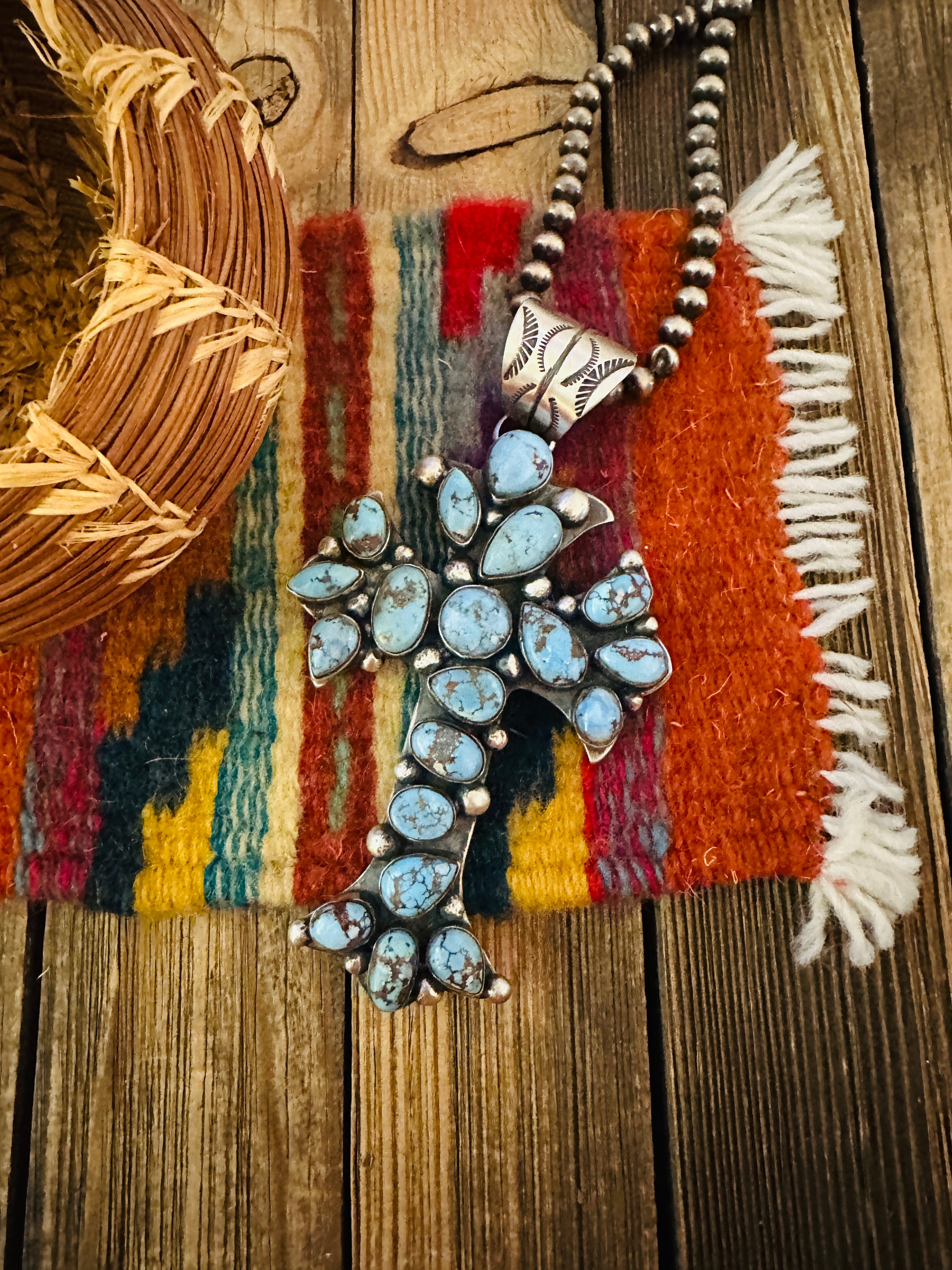 Handcrafted Golden Hills Turquoise & Sterling Silver Cross Pendant by Chimney Butte