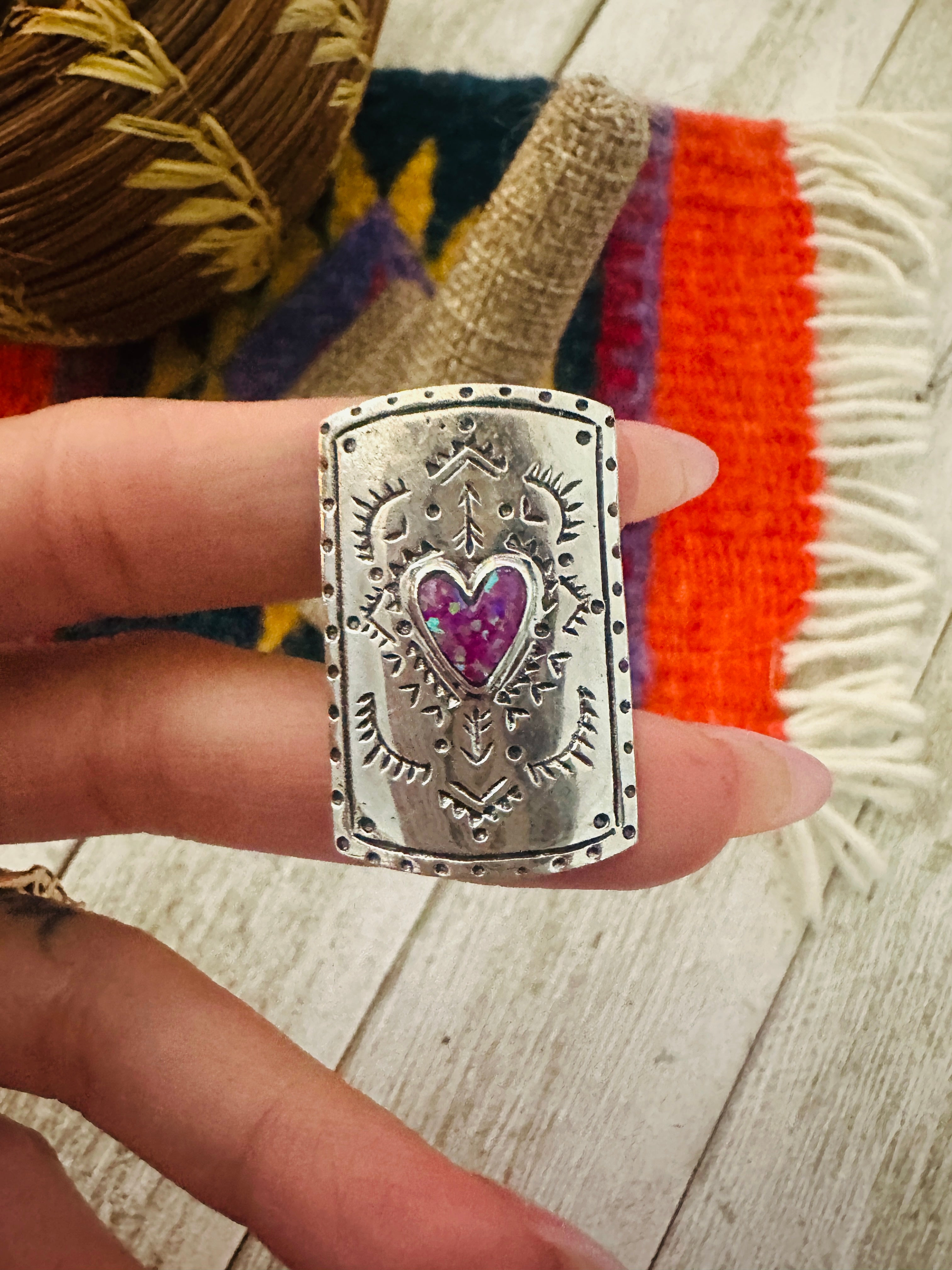 Handcrafted Opal & Sterling Silver Heart Ring size 7