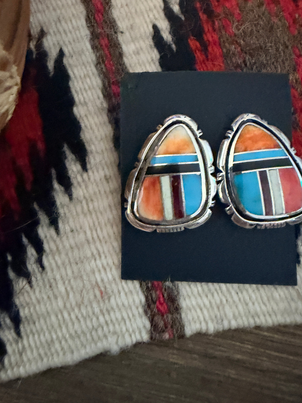 Handcrafted Multi Stone & Sterling Silver Inlay Post Earrings