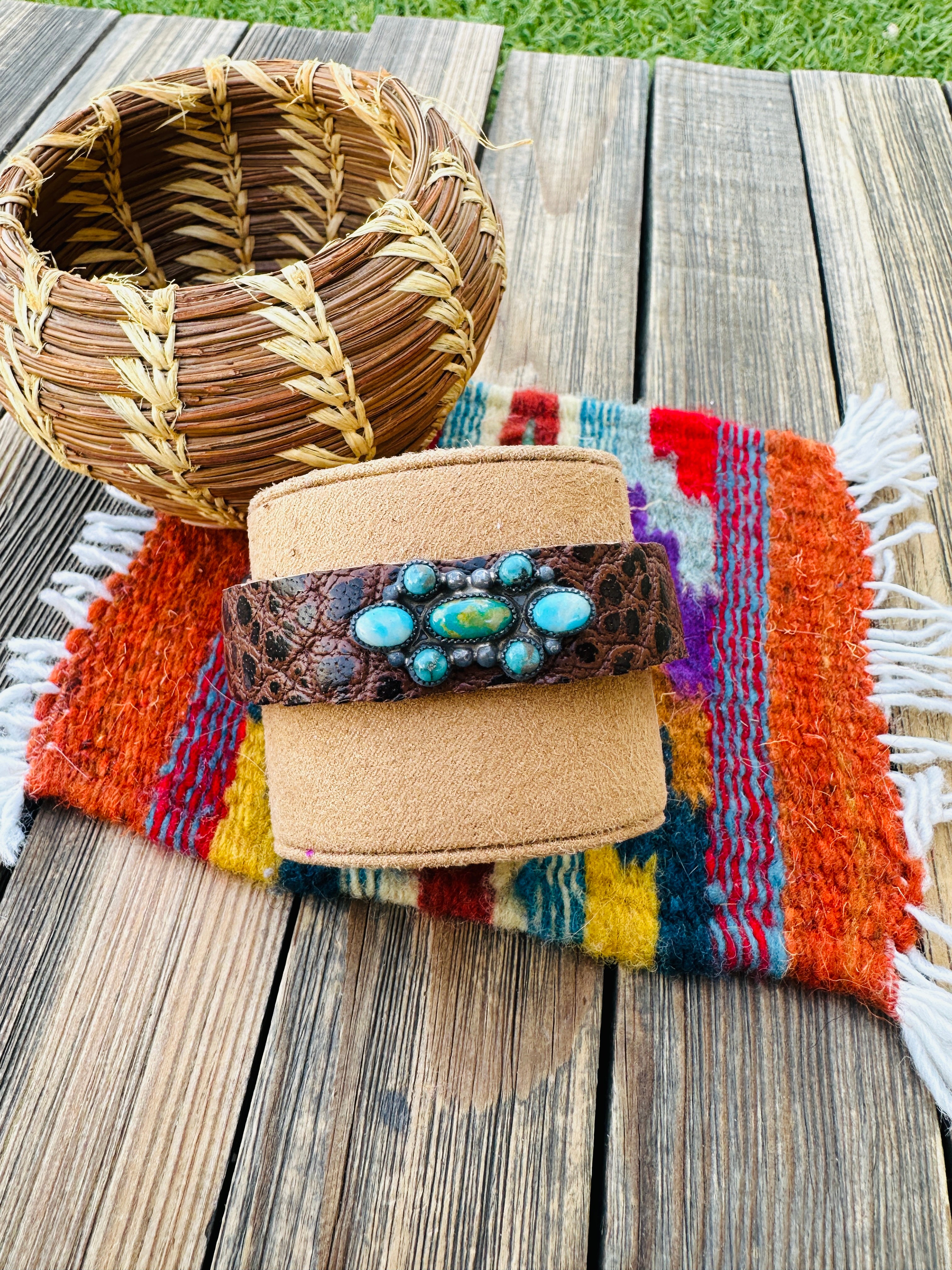 Handcrafted Turquoise & Sterling Silver Leather Bracelet