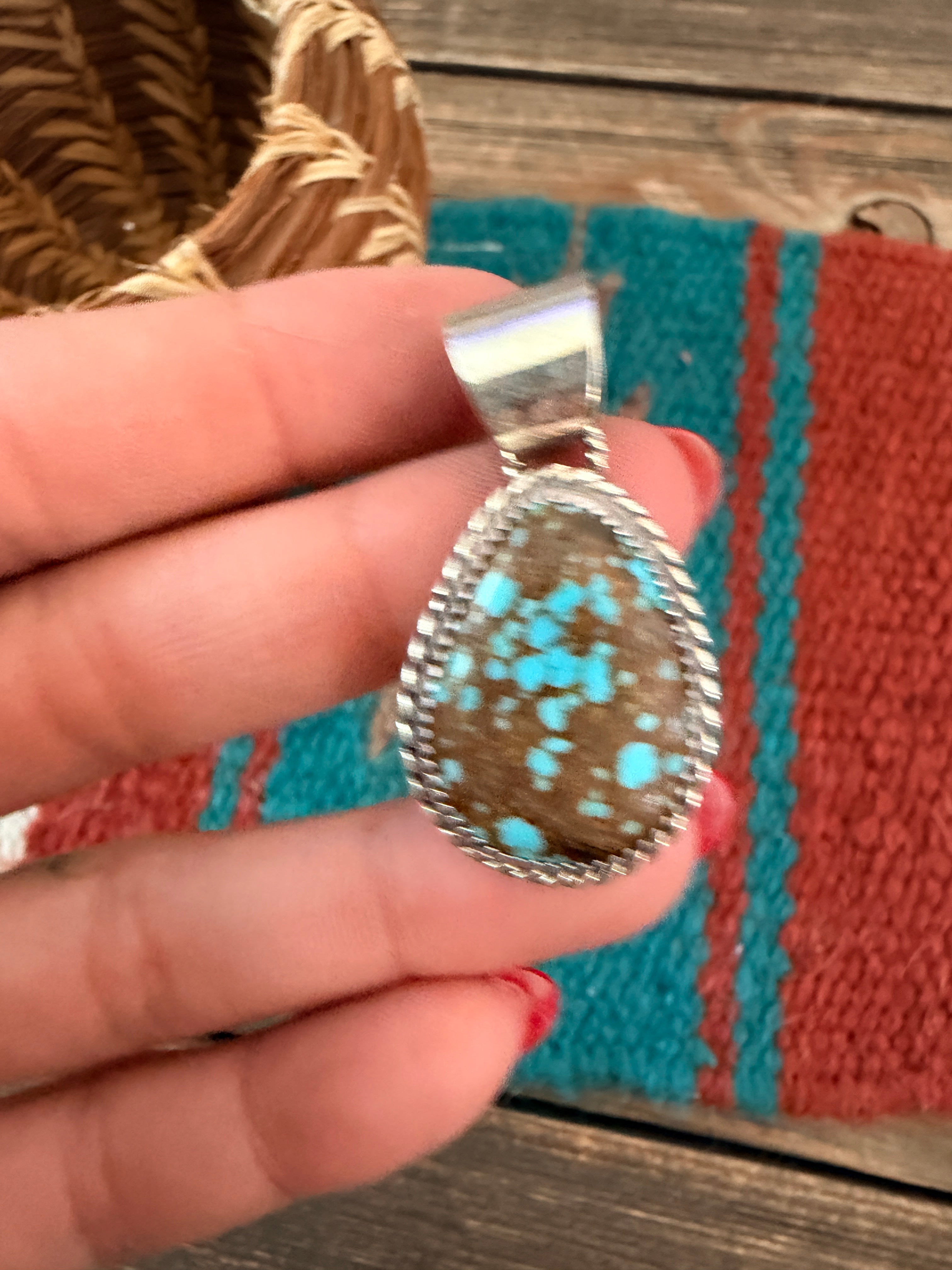 Handmade Sterling Silver & Number 8 Turquoise Pendant