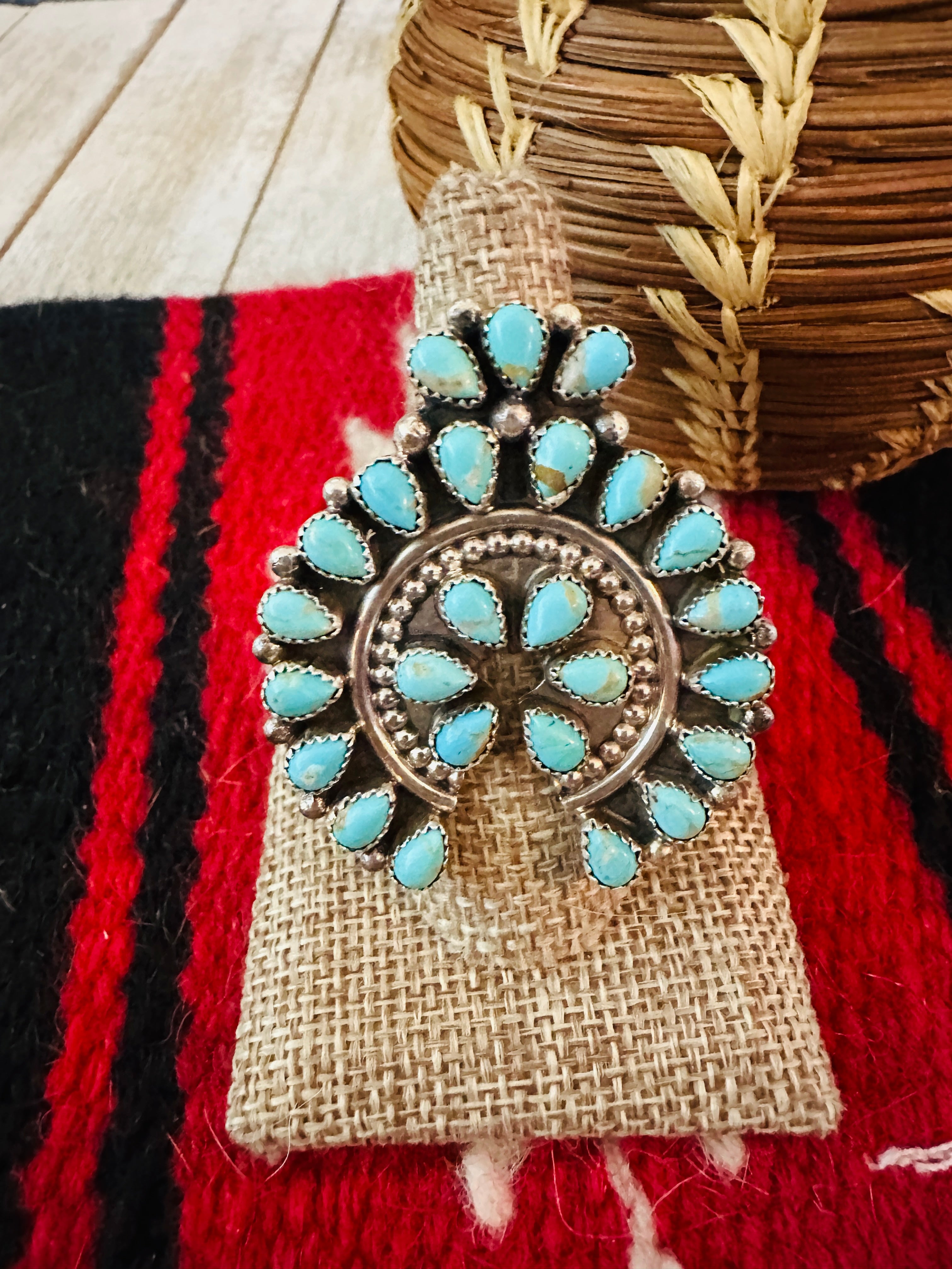 Handcrafted Sterling Silver & Turquoise Naja Cluster Ring, Signed EJA