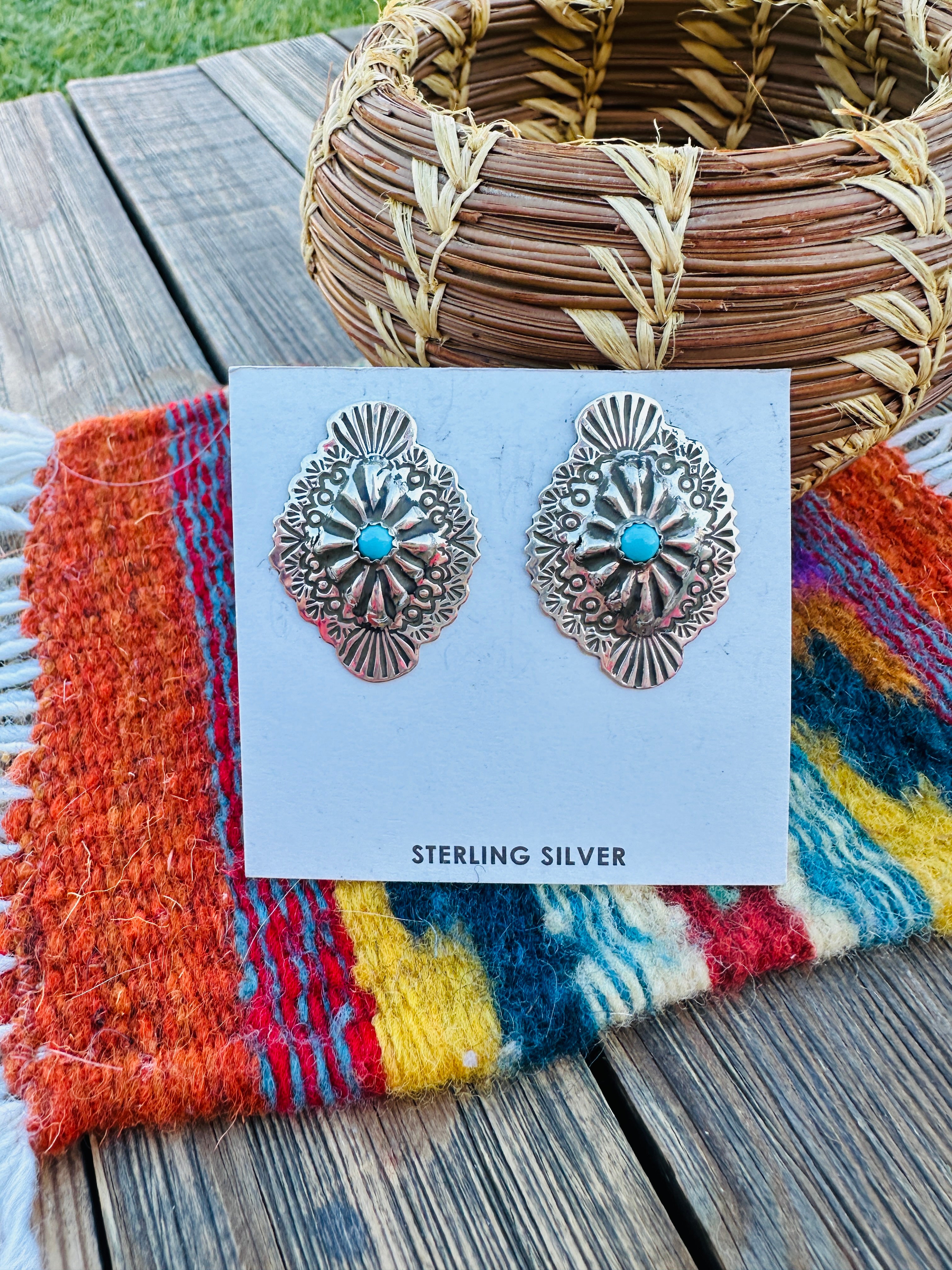 Handcrafted Turquoise & Sterling Silver Concho Post Earrings