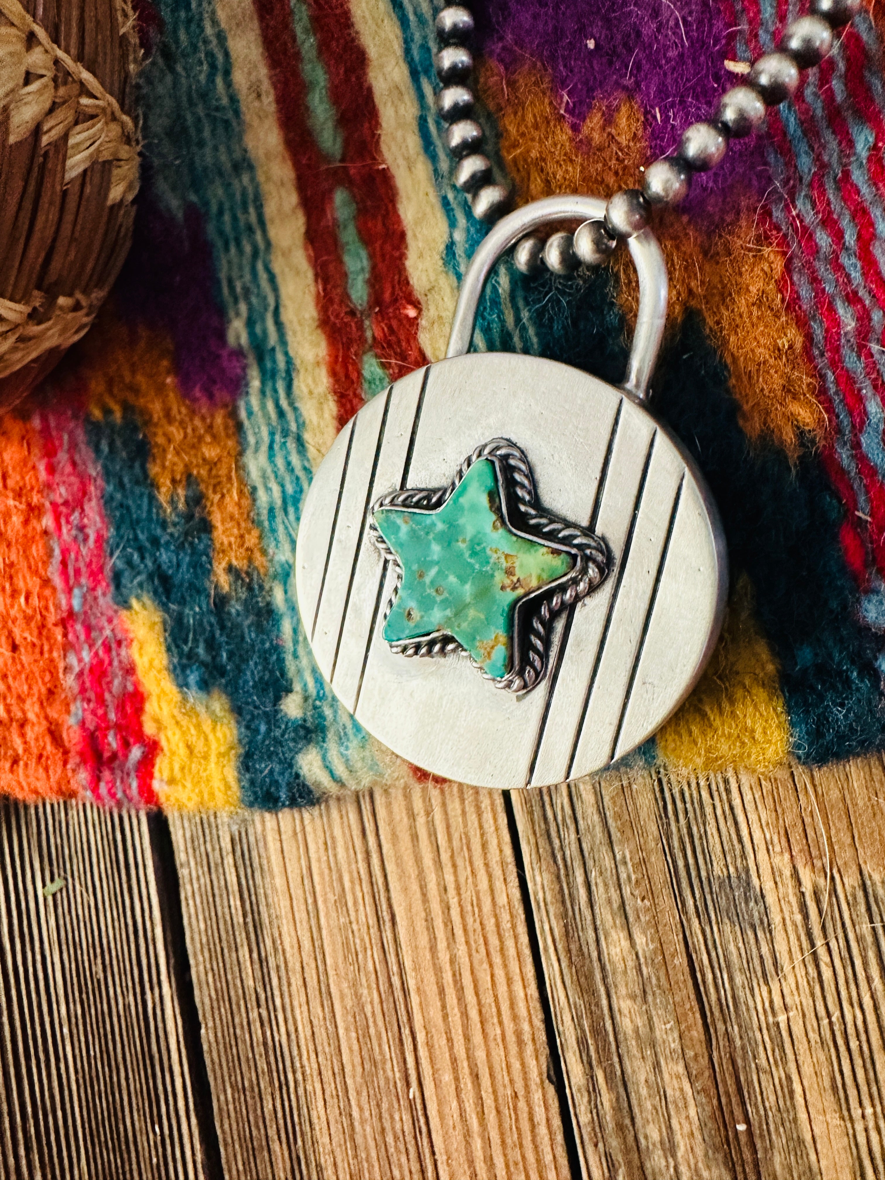 Handcrafted Turquoise & Sterling Silver Star Locket Style Pendant by Charles Johnson