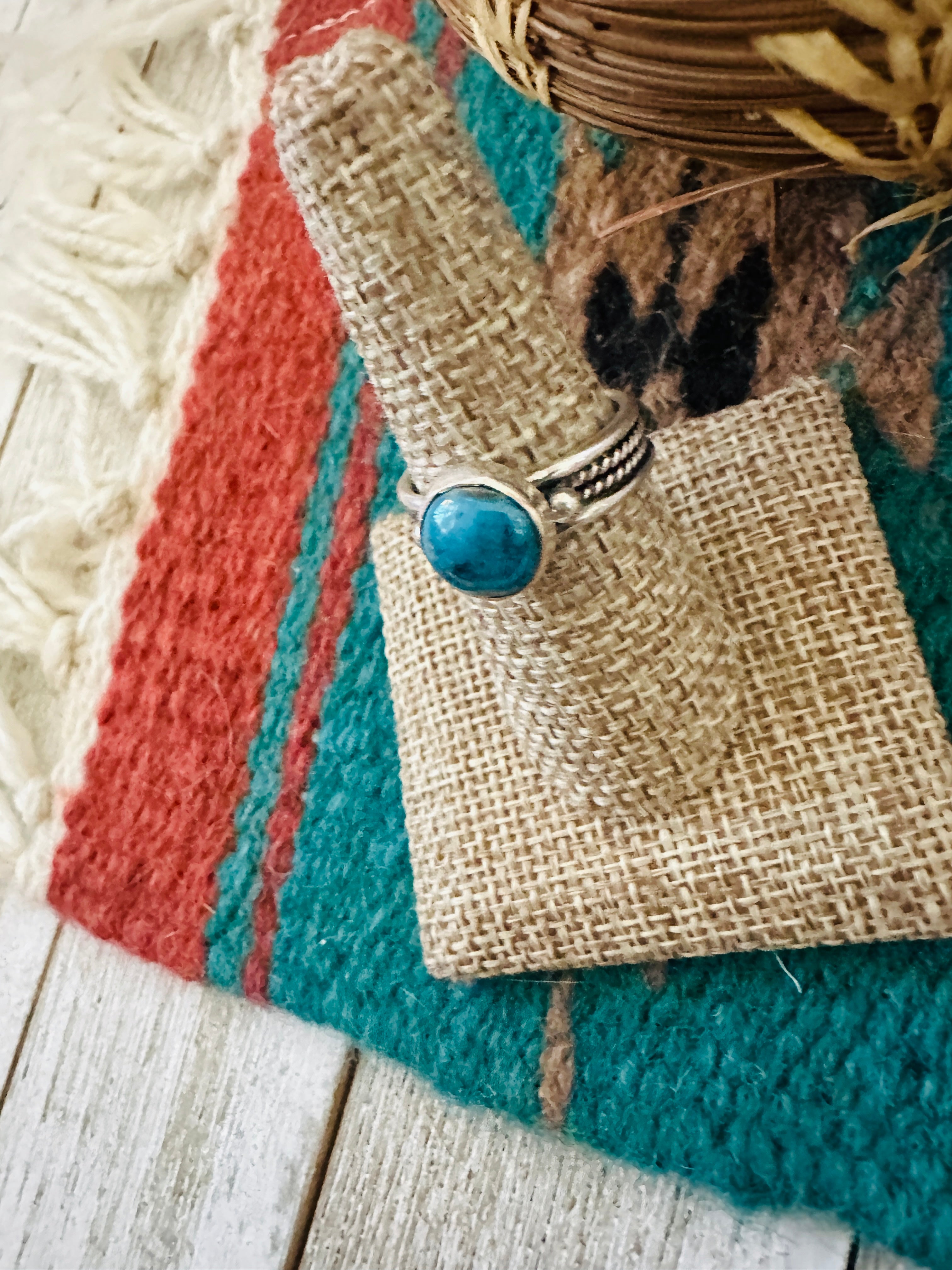 Handcrafted Turquoise & Sterling Silver Ring Size 8