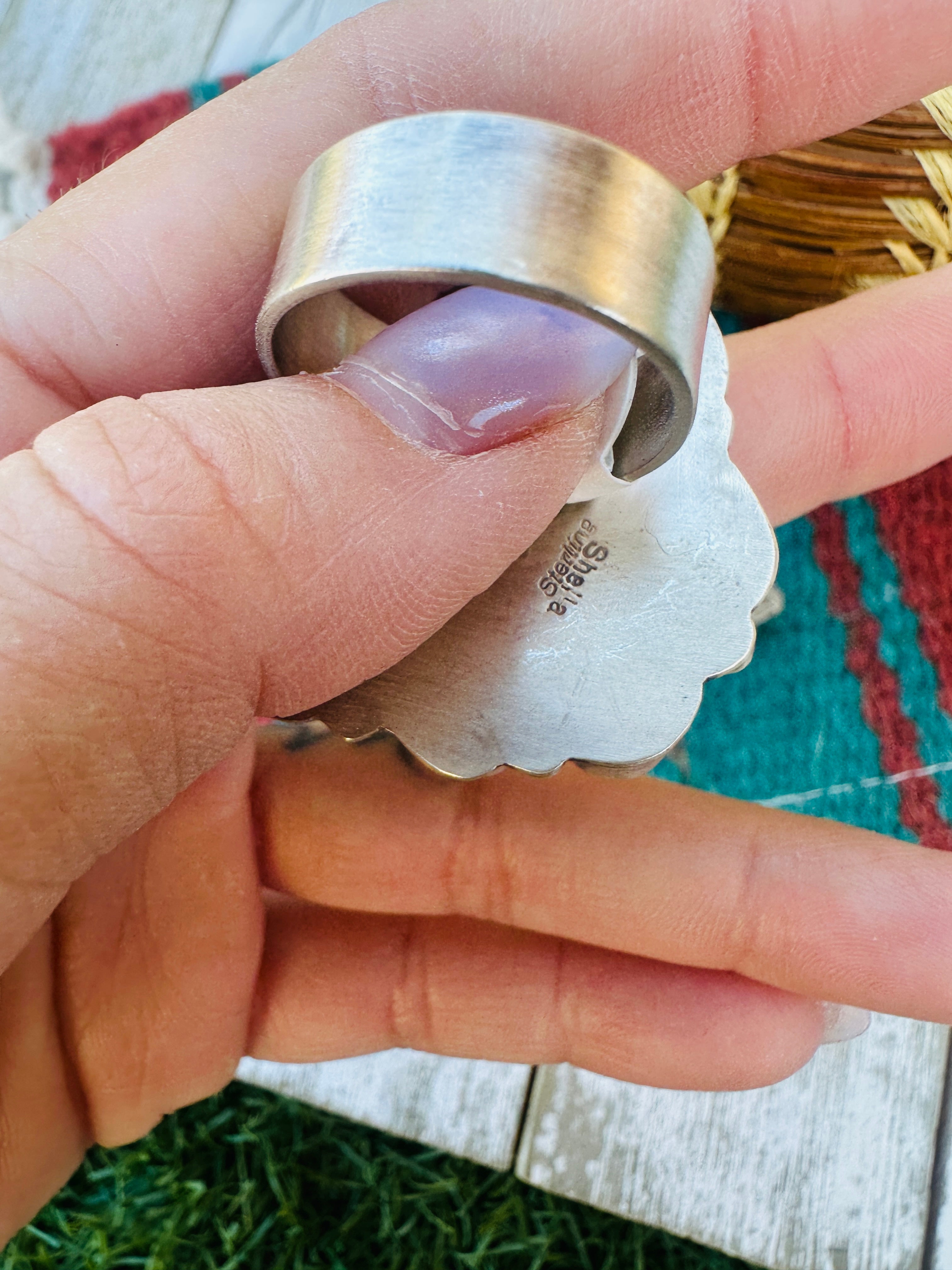 Hand Crafted Multi Turquoise & Sterling Silver Cluster Adjustable Ring by Sheila Becenti