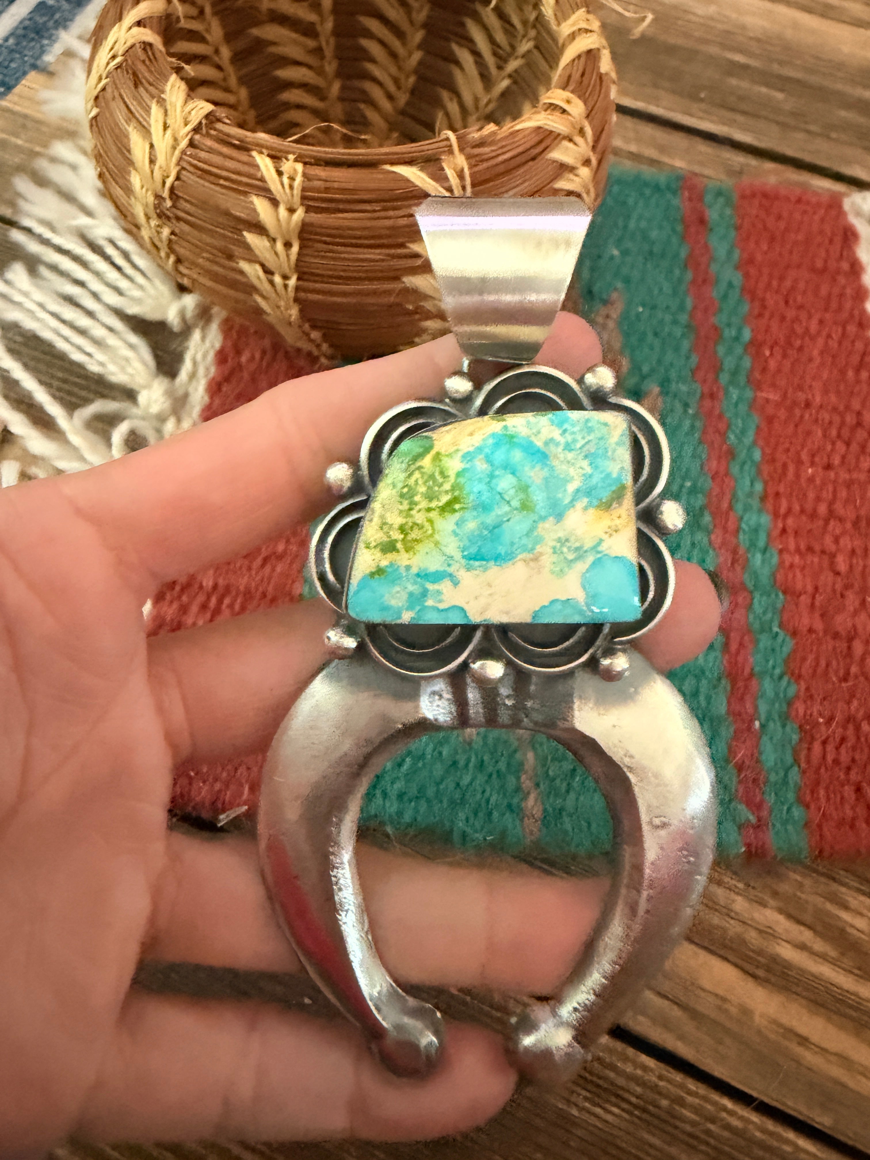 Handcrafted Sterling Silver & Sonoran Mountain Turquoise Naja Pendant by Chimney Butte