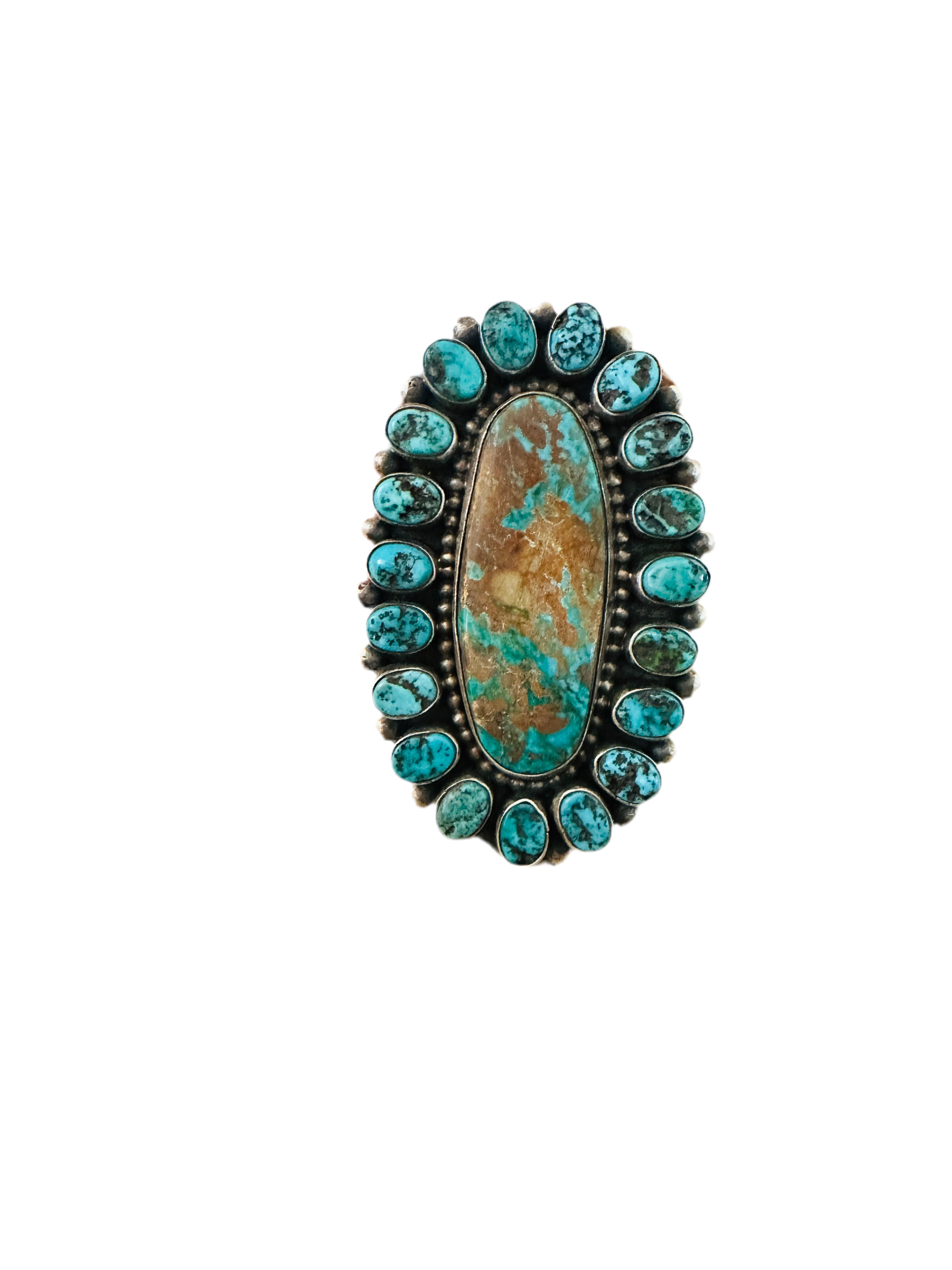 Handcrafted Turquoise & Sterling Silver Cluster Adjustable Ring by Blaine Yellowhorse