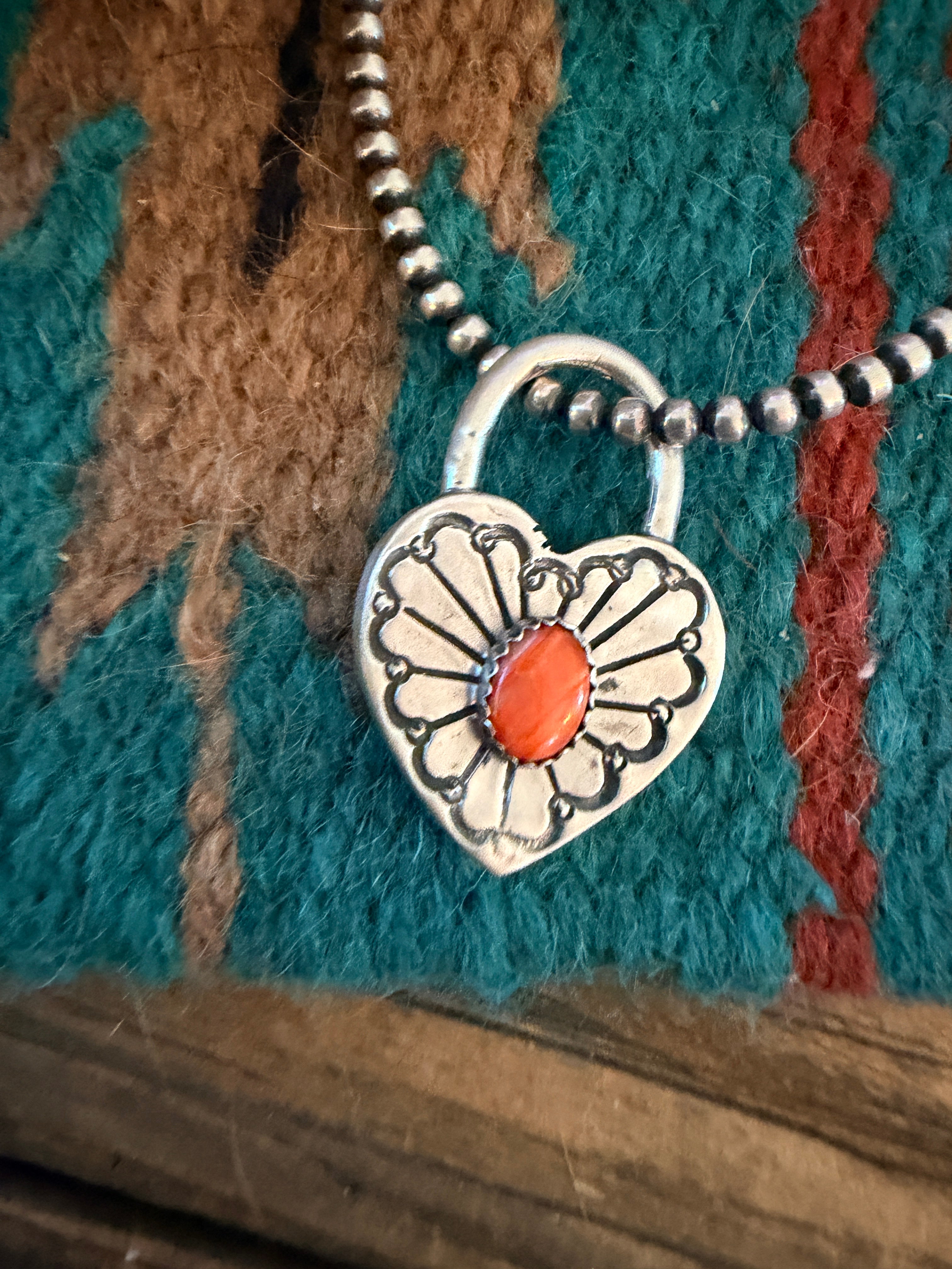 Handcrafted Sterling Silver & Spiny Oyster Heart Locket Pendant