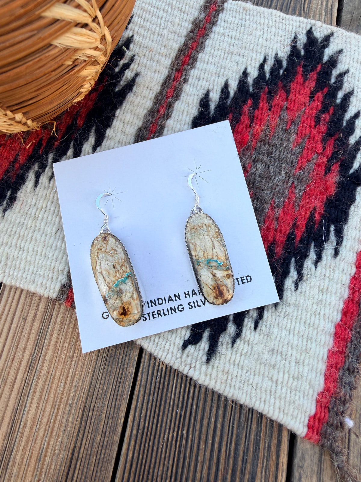 Handcrafted Ribbon Turquoise & Sterling Silver Dangle Earrings
