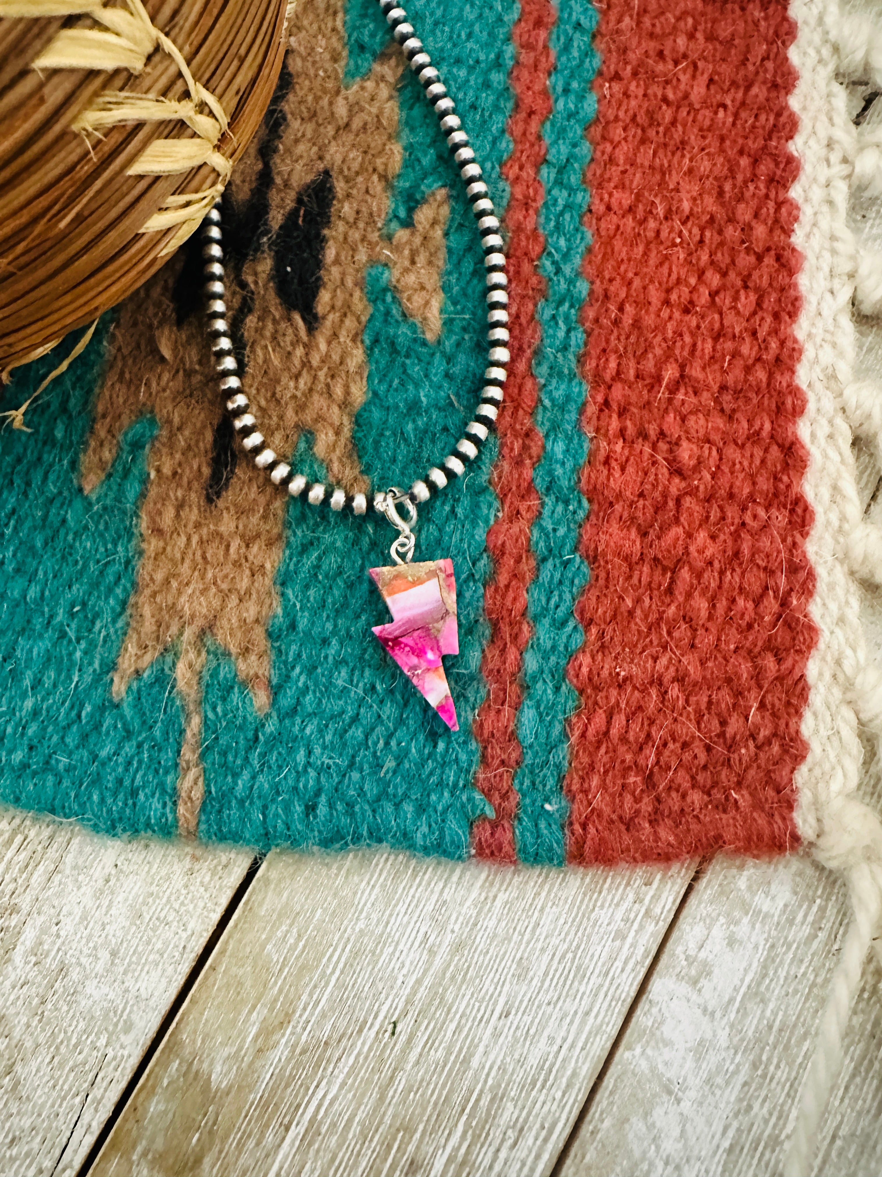 Handcrafted & Hand Carved Pink Mojave Lightning Bolt Charm