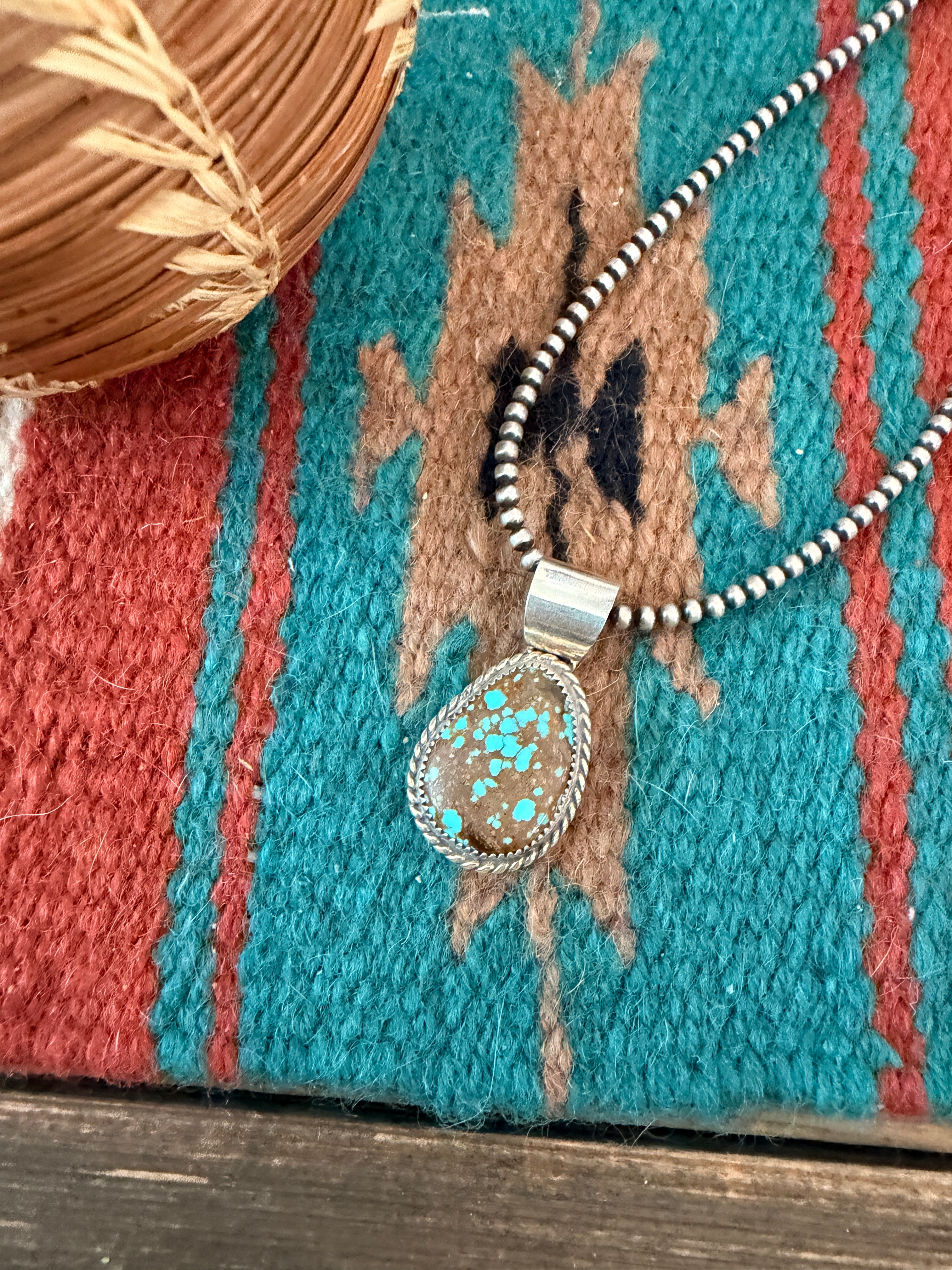 Handmade Sterling Silver & Number 8 Turquoise Pendant