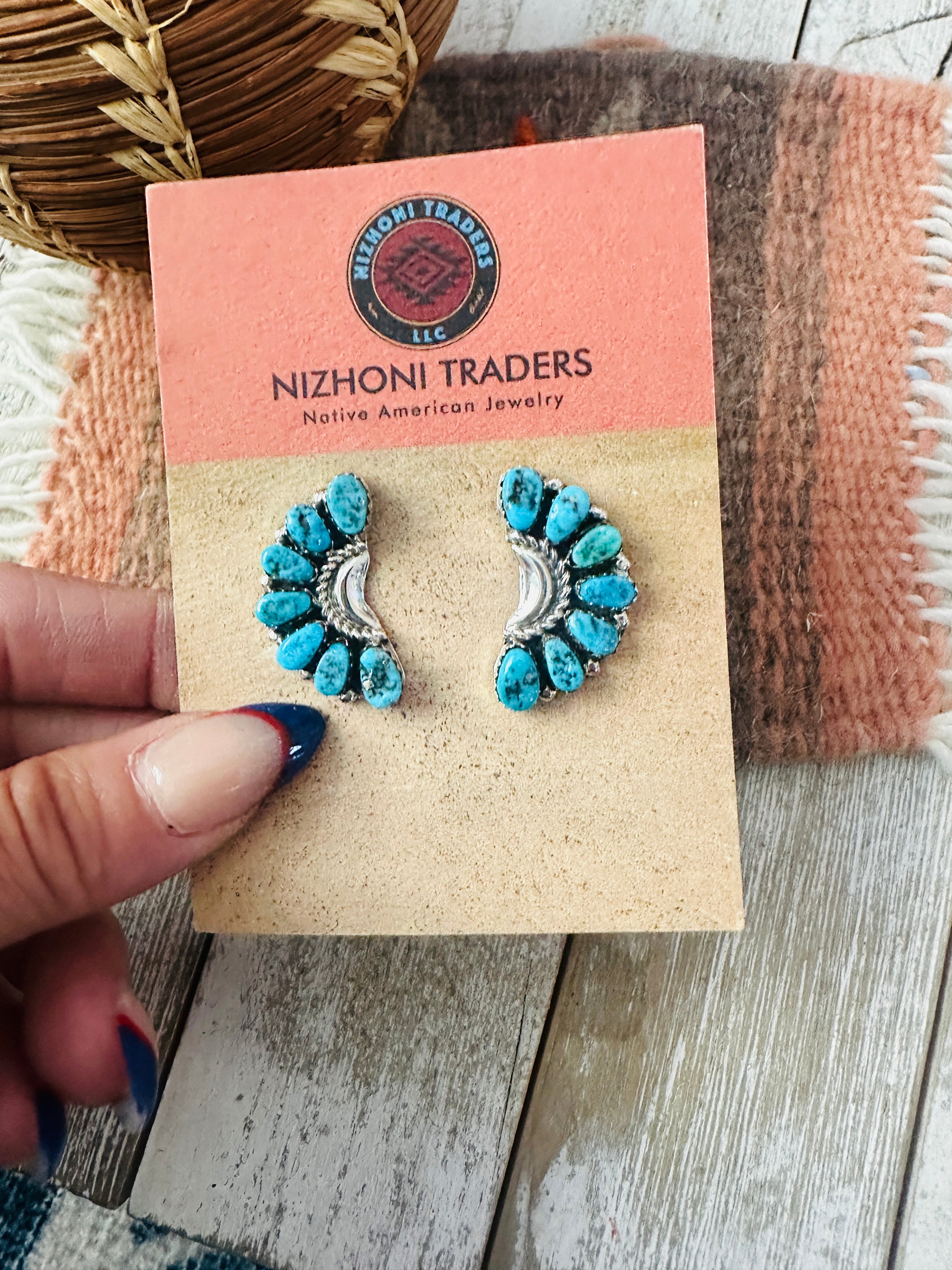 Handcrafted Sterling Silver & Turquoise Cluster Post Earrings