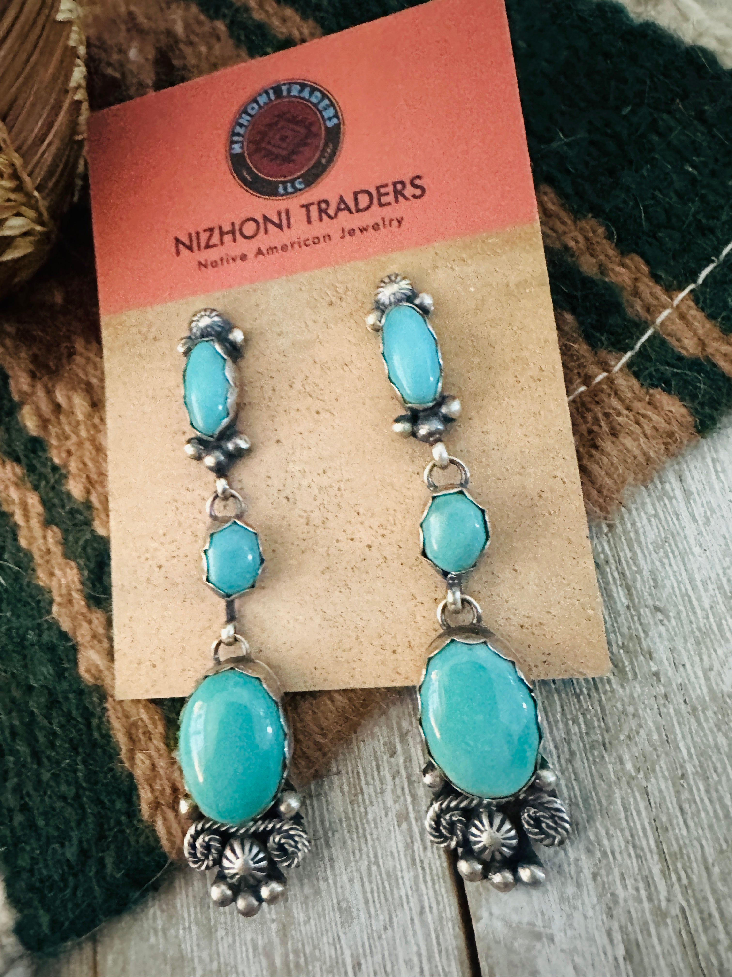 Navajo Sterling Silver & Turquoise Dangle Earrings