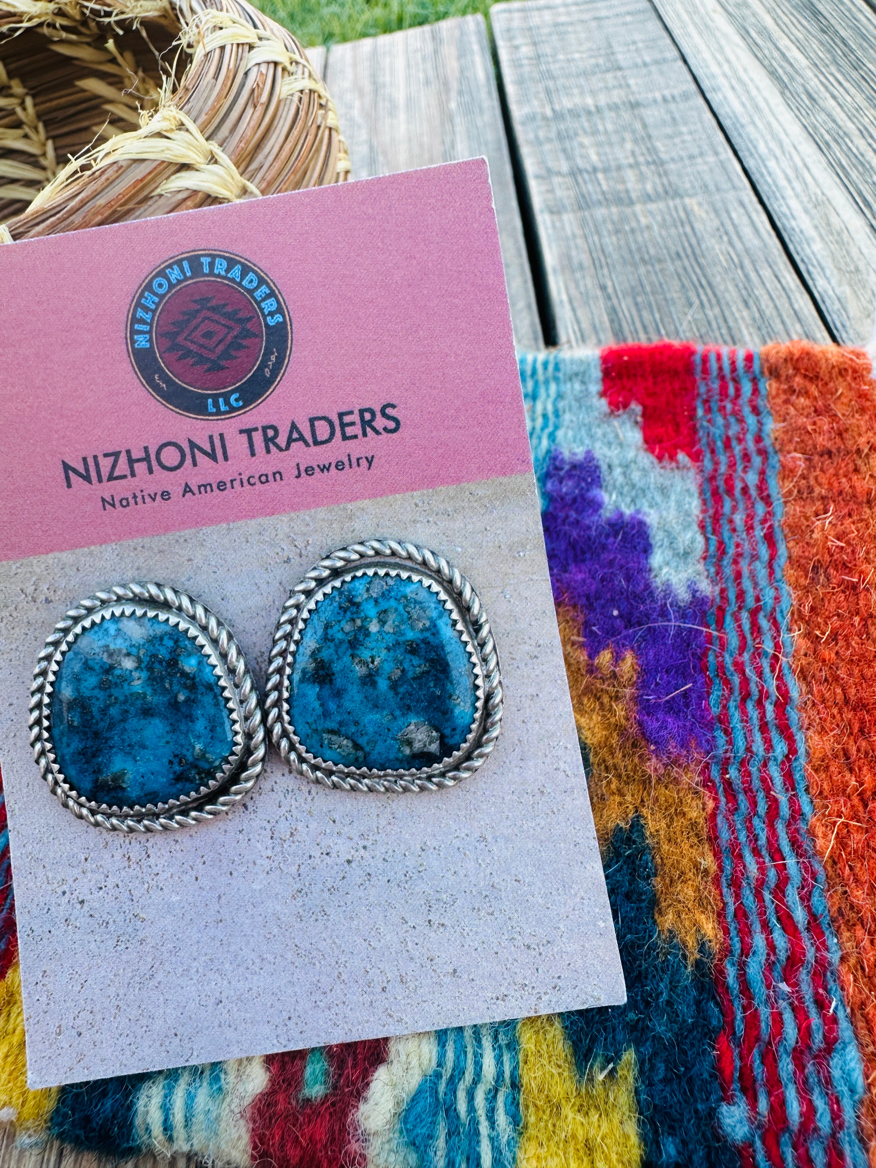 Handcrafted Old Pawn Sterling Silver & Turquoise Post Earrings