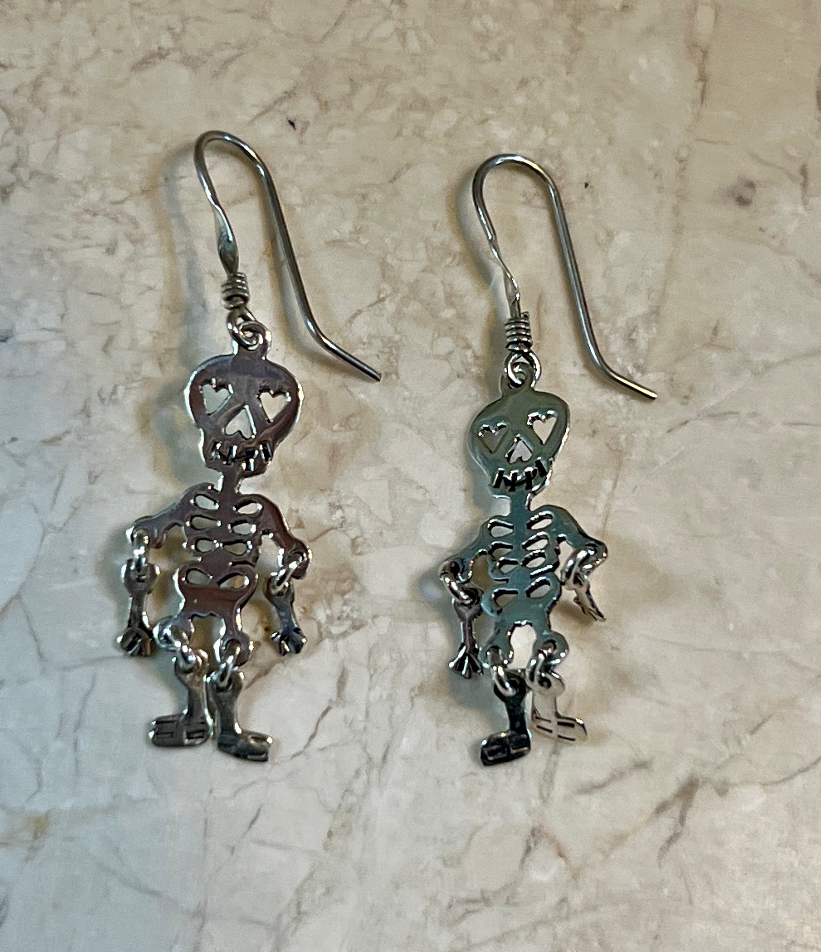 Hinged Skeleton on Hook Sterling Silver Earrings