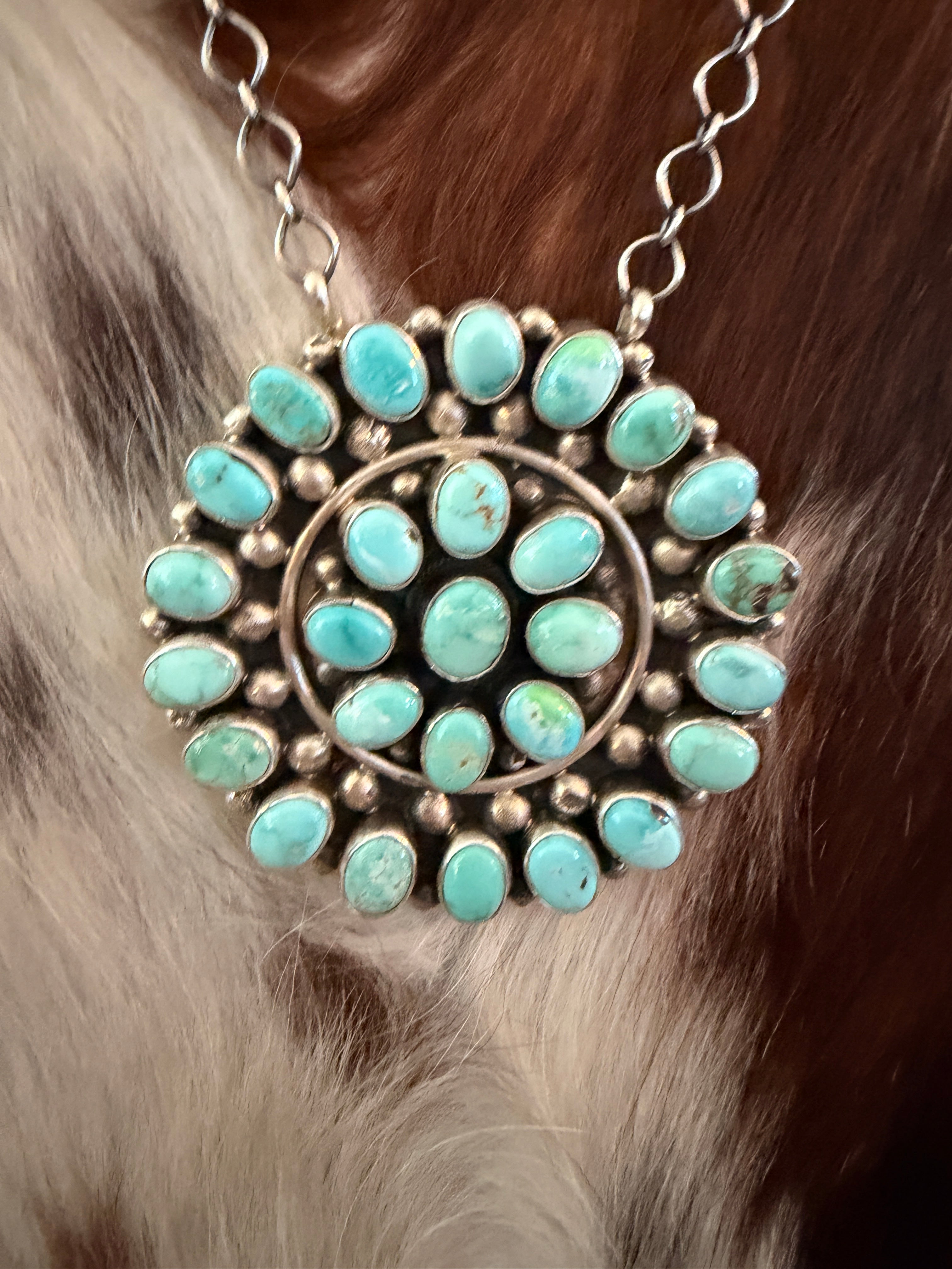 Handcrafted Turquoise & Sterling Silver Cluster Necklace by Travis Jim