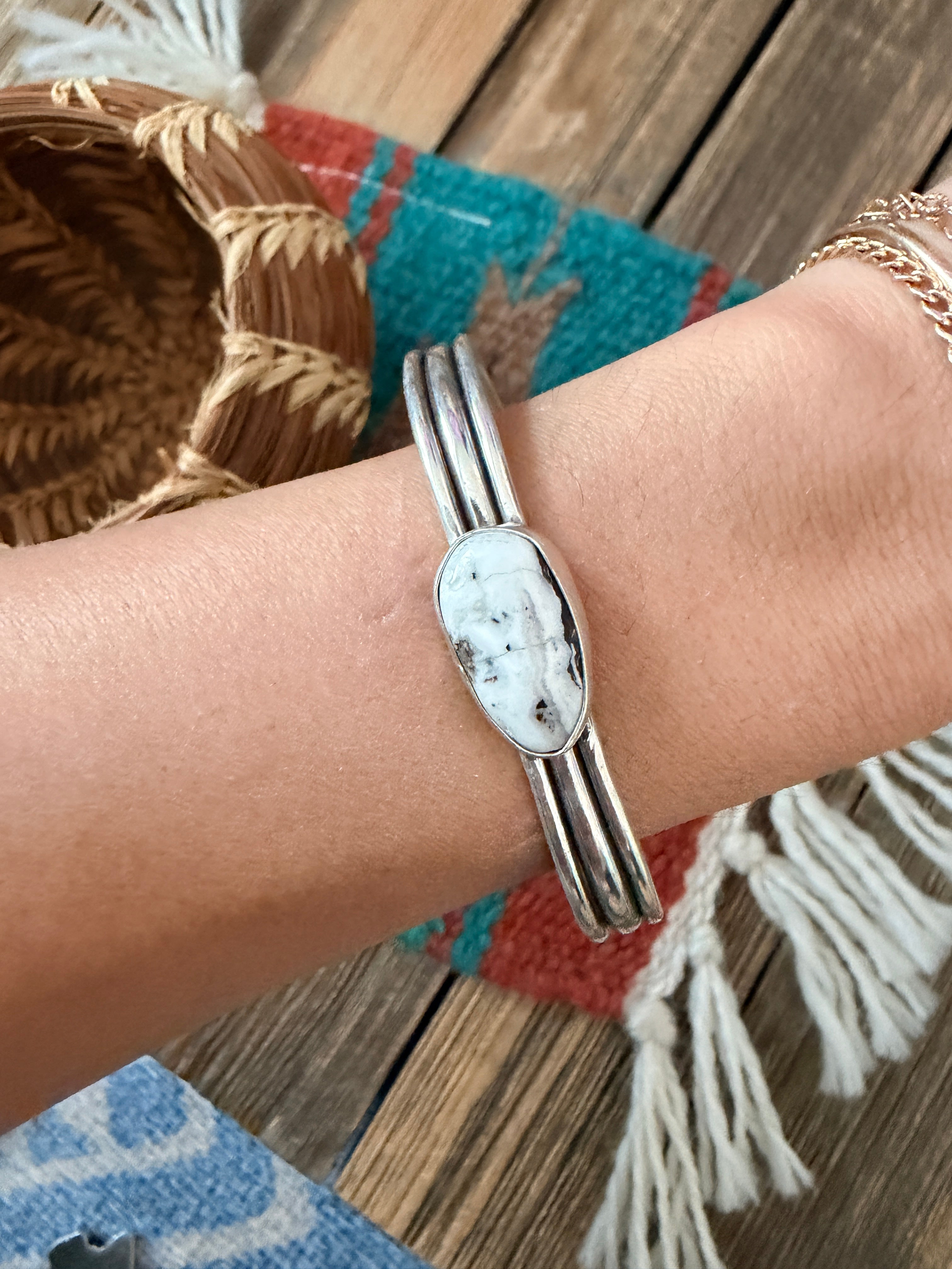 Handcrafted White Buffalo & Sterling Silver Cuff Bracelet