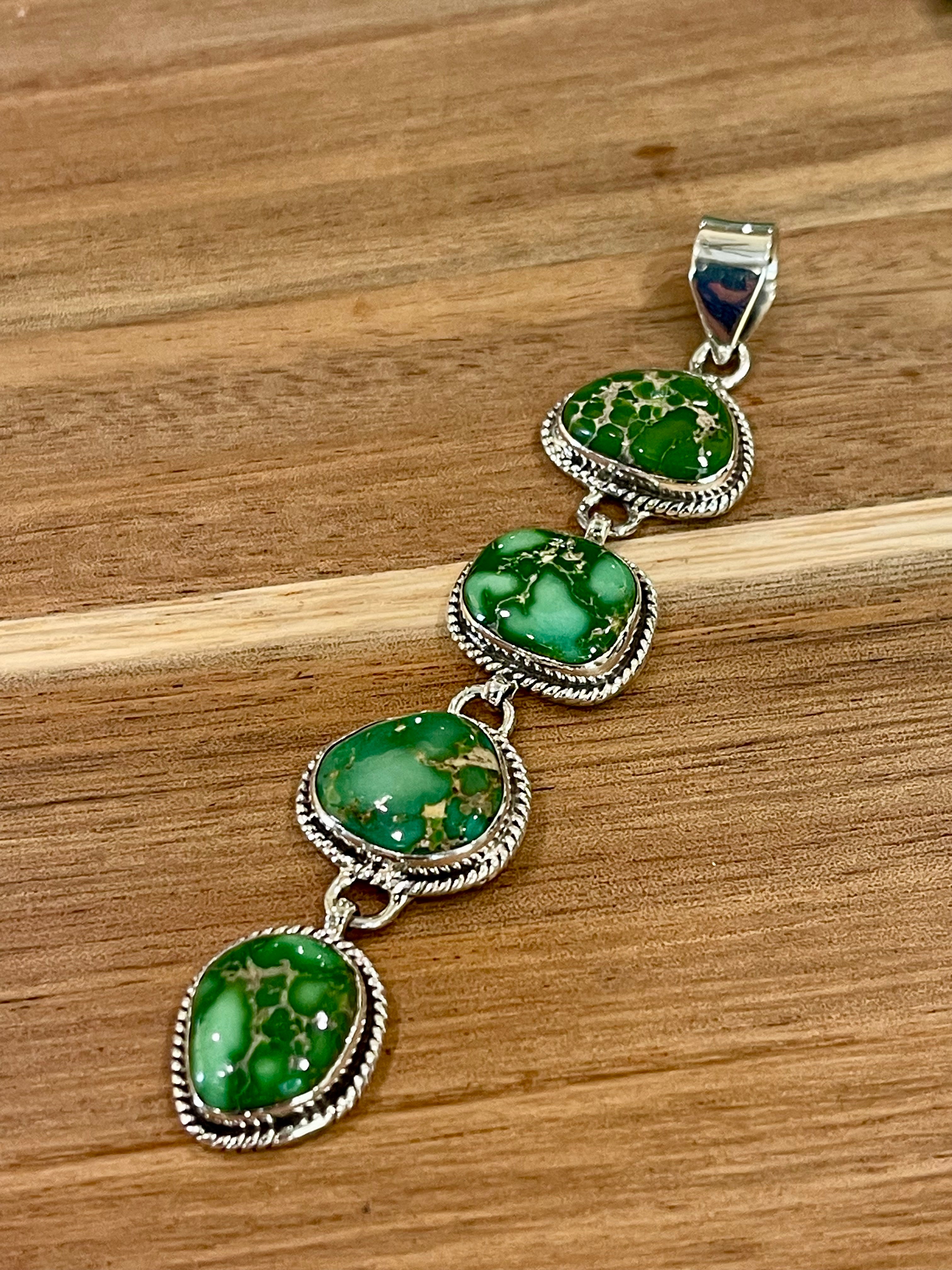 Handmade Sterling Silver & Sonoran Mountain Turquoise Cluster Pendant-Green