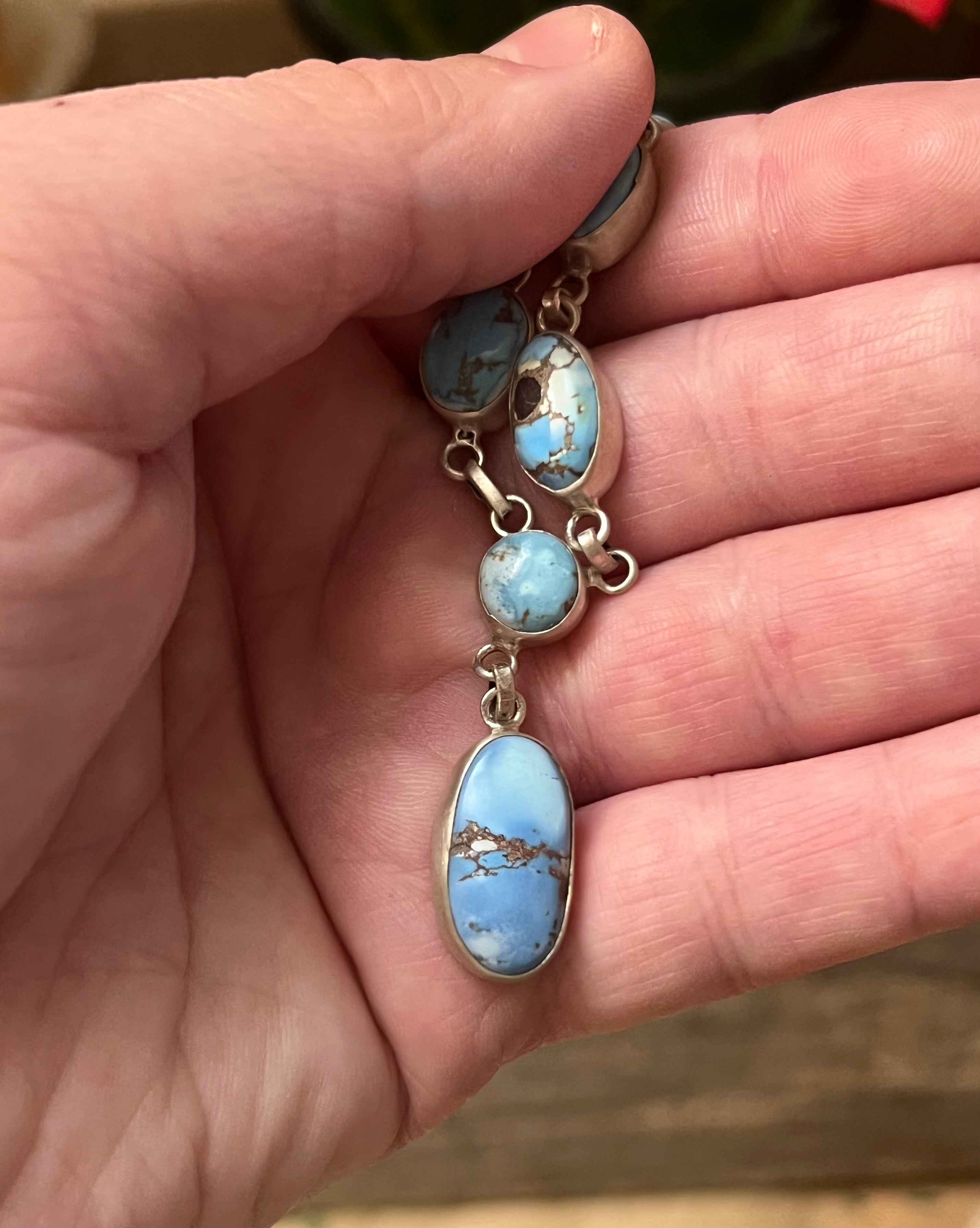 Handmade Golden Hills Turquoise & Sterling Silver Drop Necklace