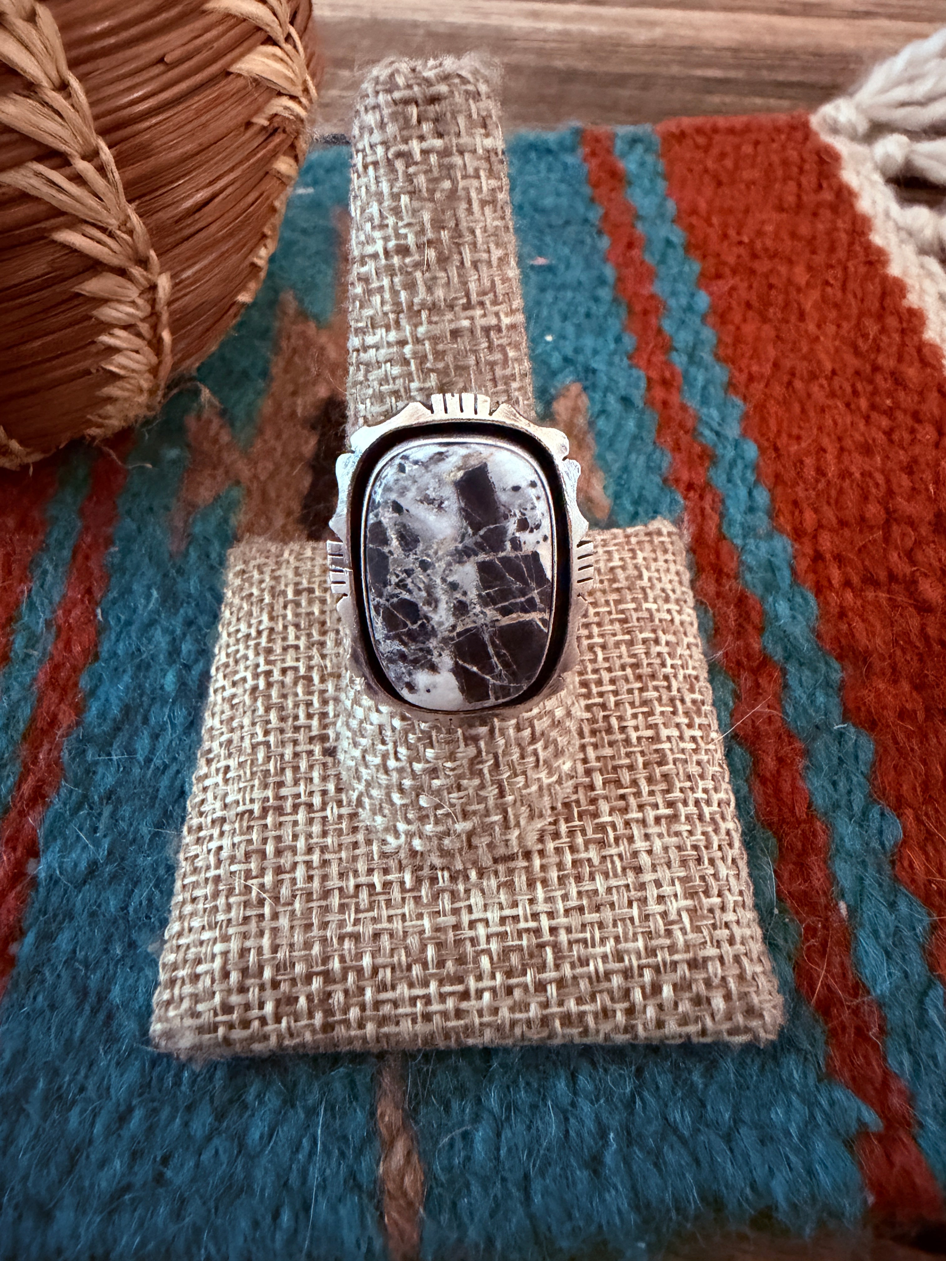 Handcrafted White Buffalo & Sterling Silver Ring Size 9