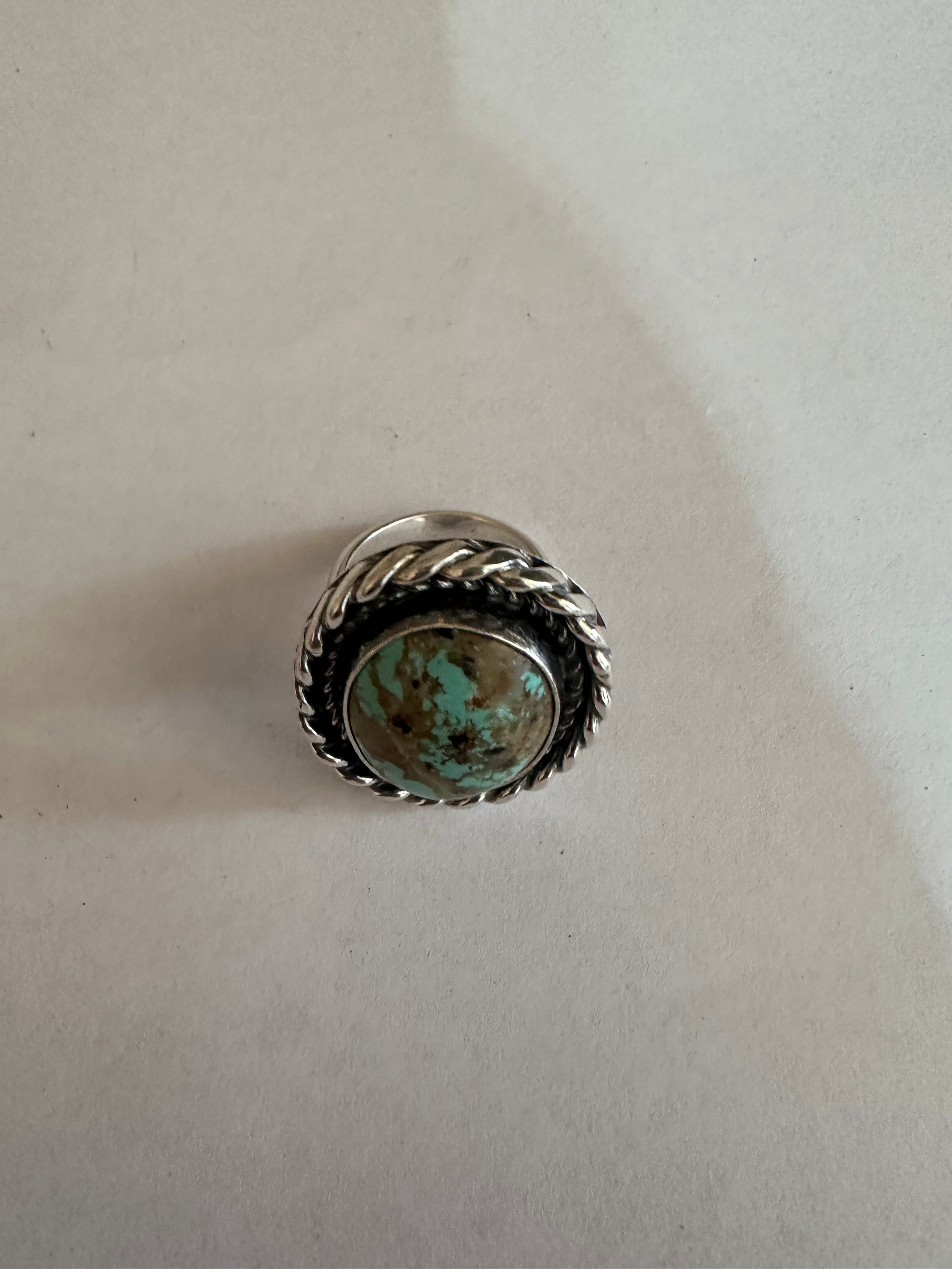Handcrafted Sterling Silver & Single Stone Turquoise Adjustable Ring CIRCLE STYLE Signed