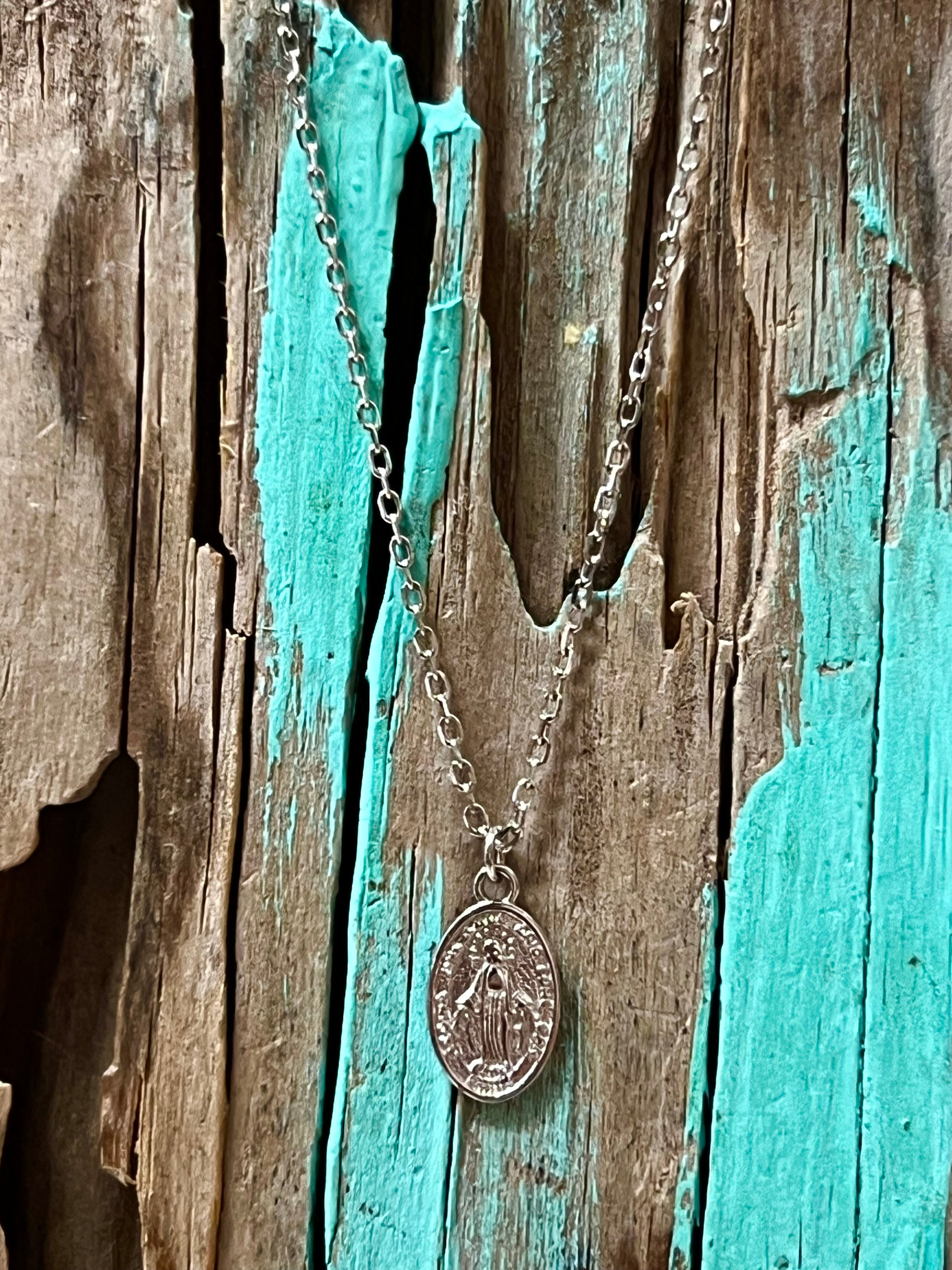 Sterling Silver Saint Mary Charm Necklace