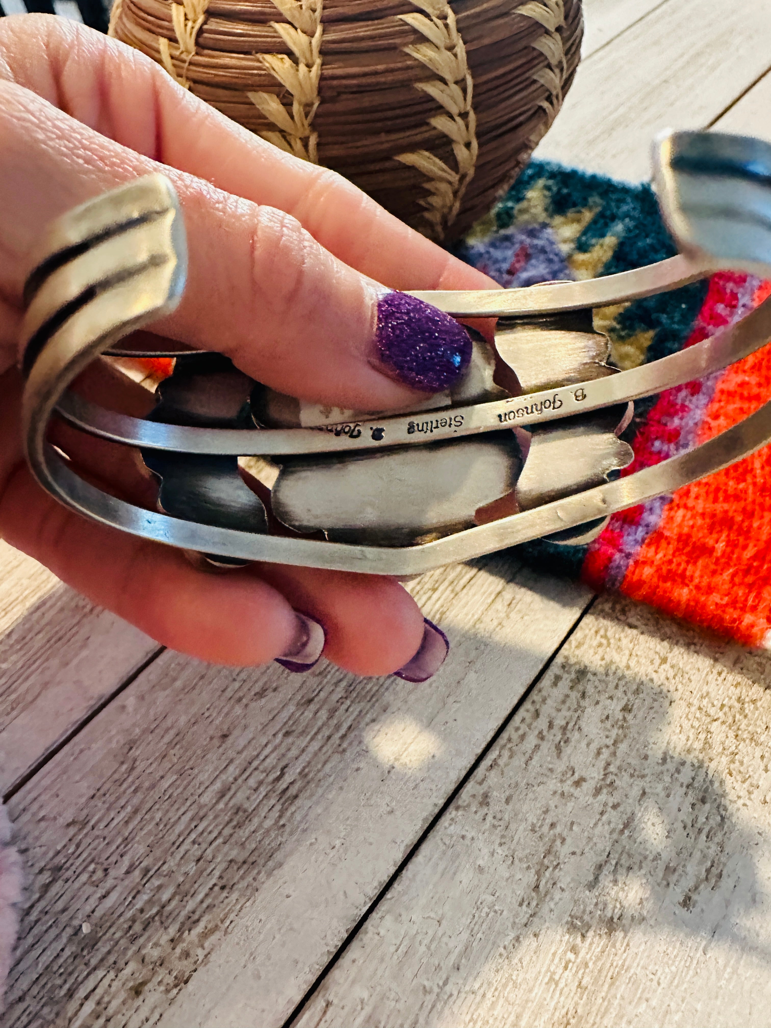 Handcrafted Golden Hills Turquoise & Sterling Silver Cluster Cuff Bracelet