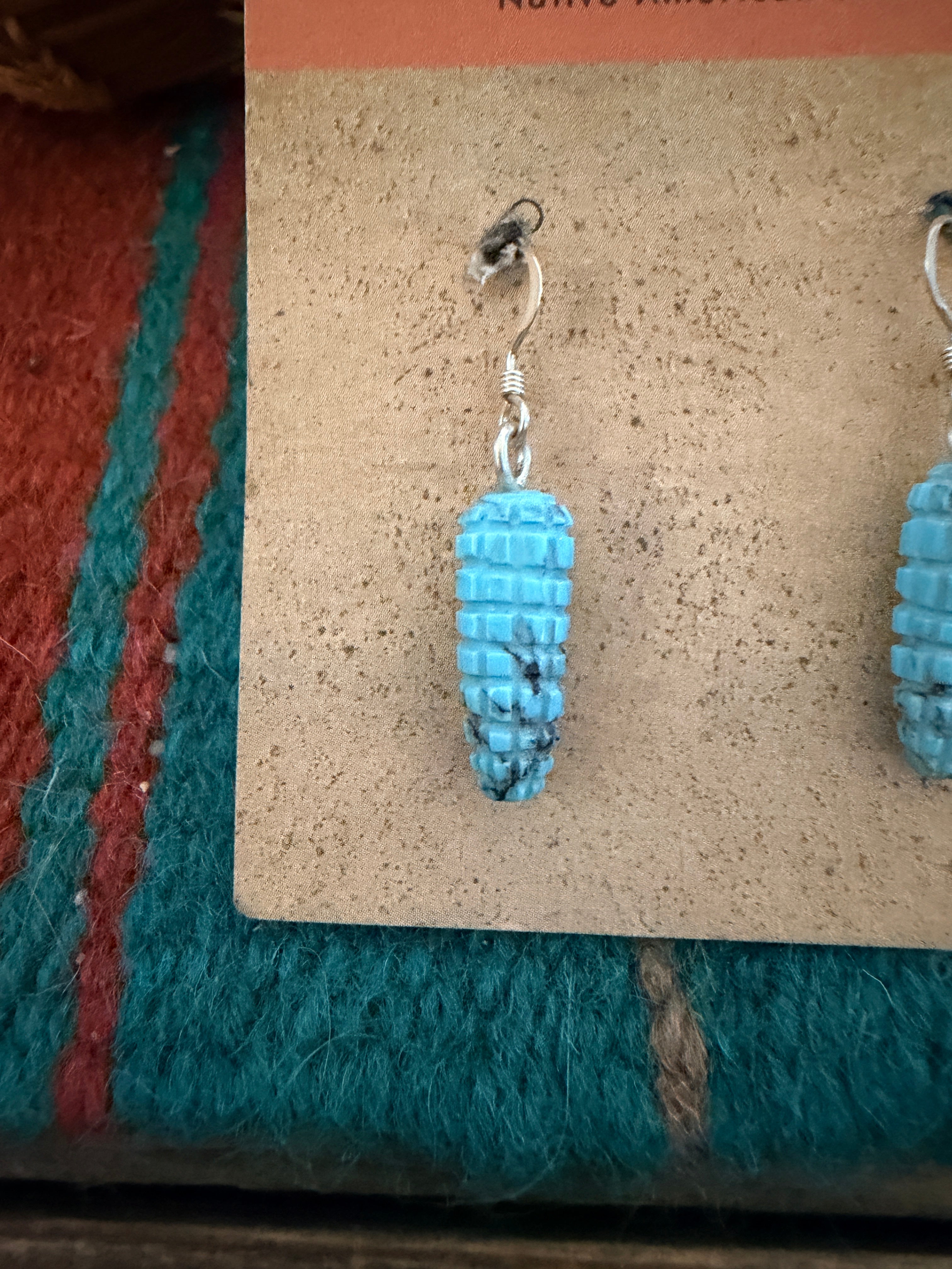 Hand Carved Turquoise Corn Dangle Earrings by Daniel Aguilar