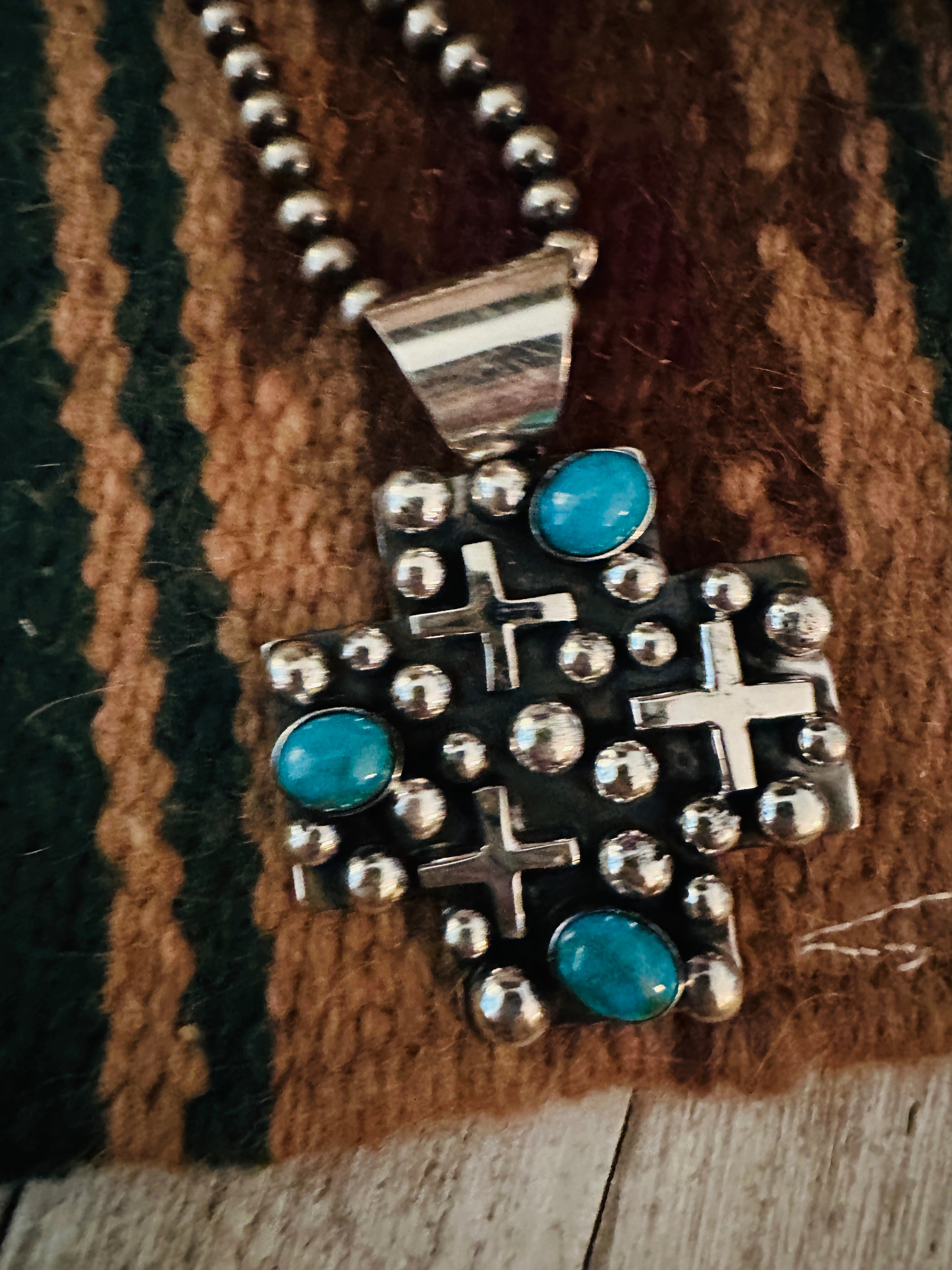 Handcrafted Turquoise & Sterling Silver Cross Pendant by Chimney Butte
