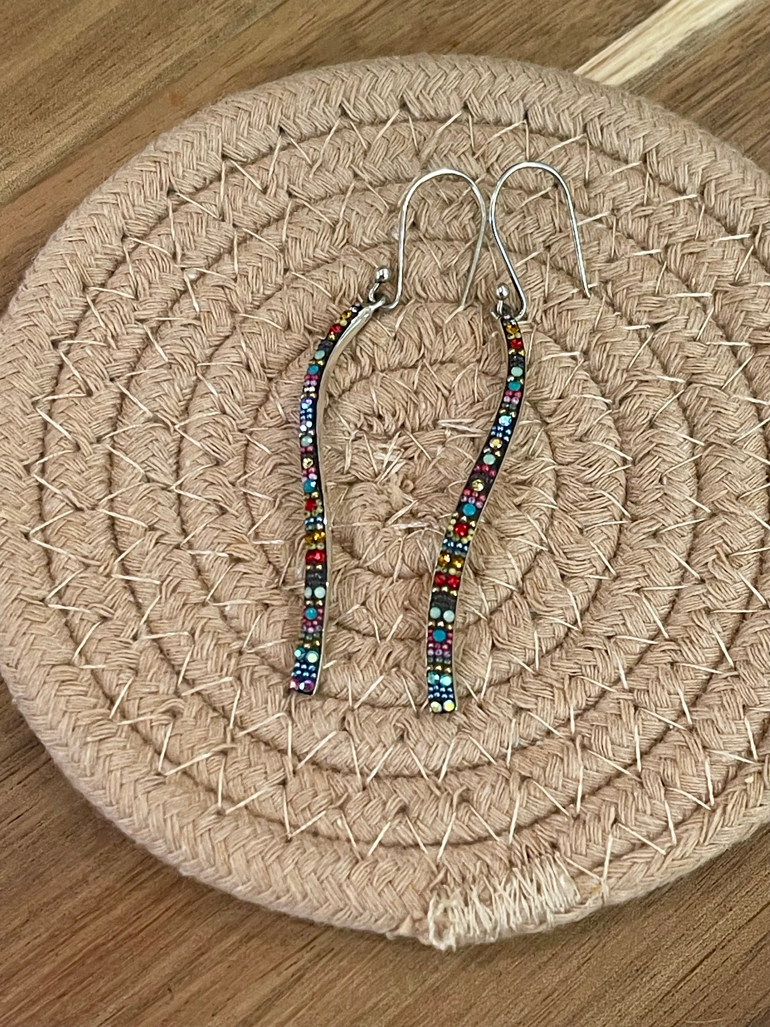 Handmade In Mexico Sterling Silver , Multi Color Swarovski Crsytal Dangle Earrings