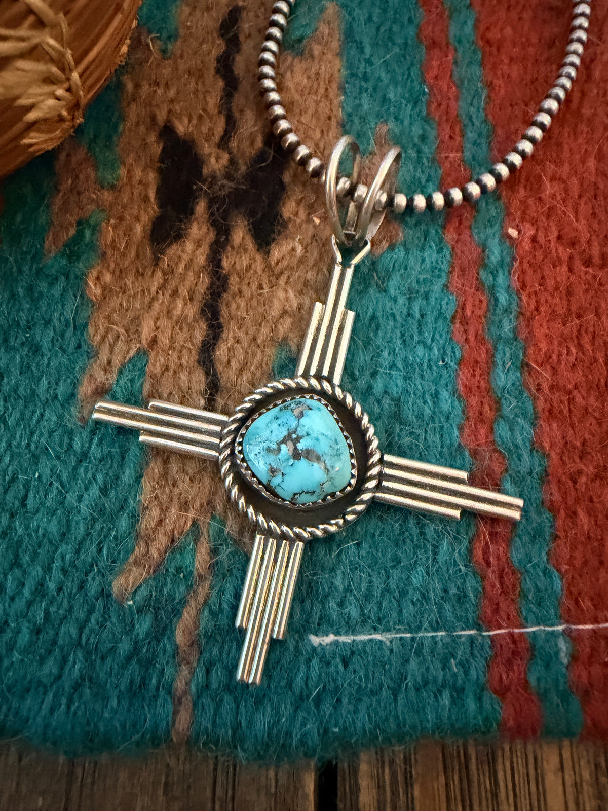 Handcrafted Sterling Silver & Turquoise Zia Cross Pendant