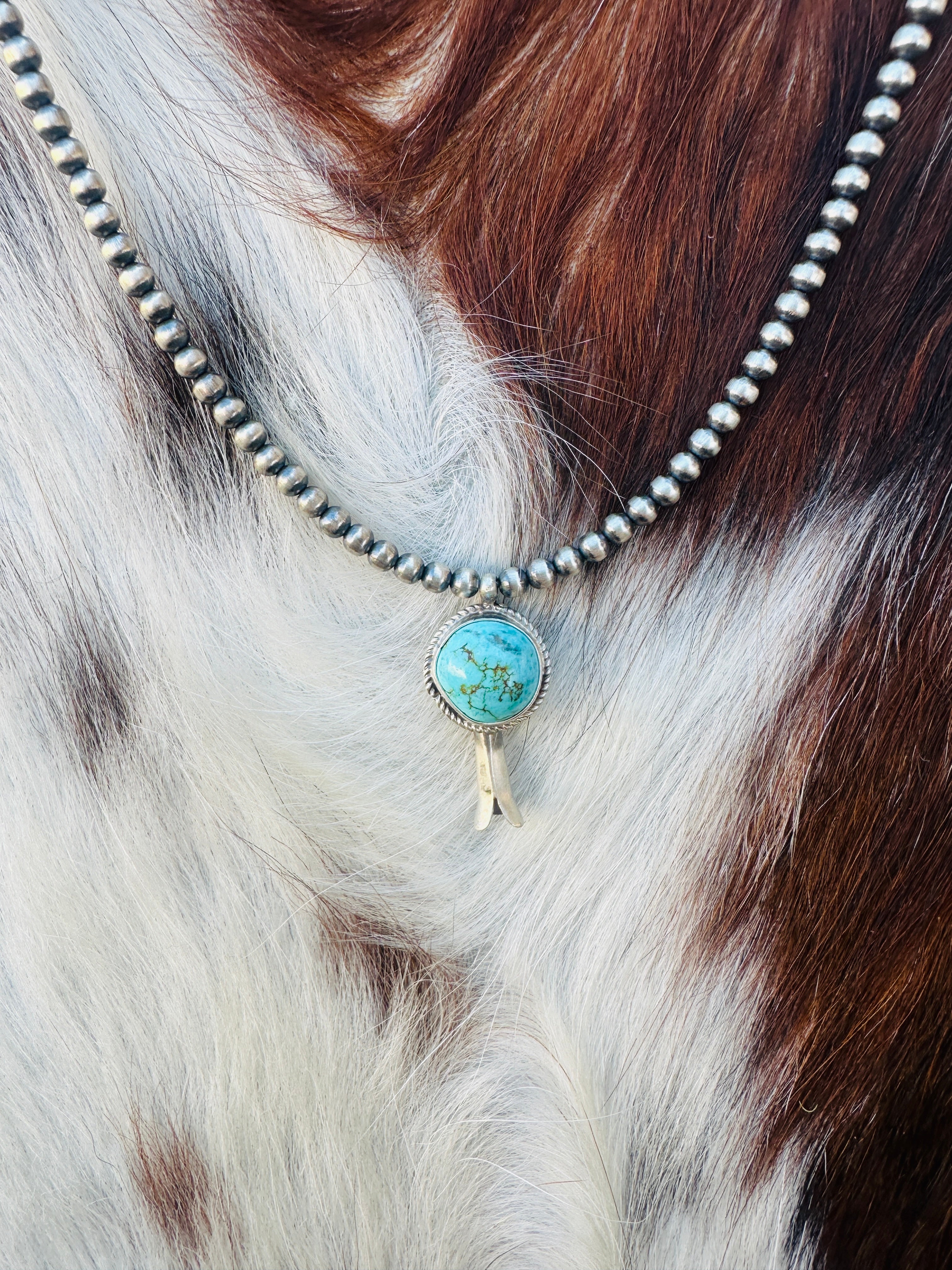 Handcrafted Turquoise & Sterling Silver Beaded Blossom Necklace