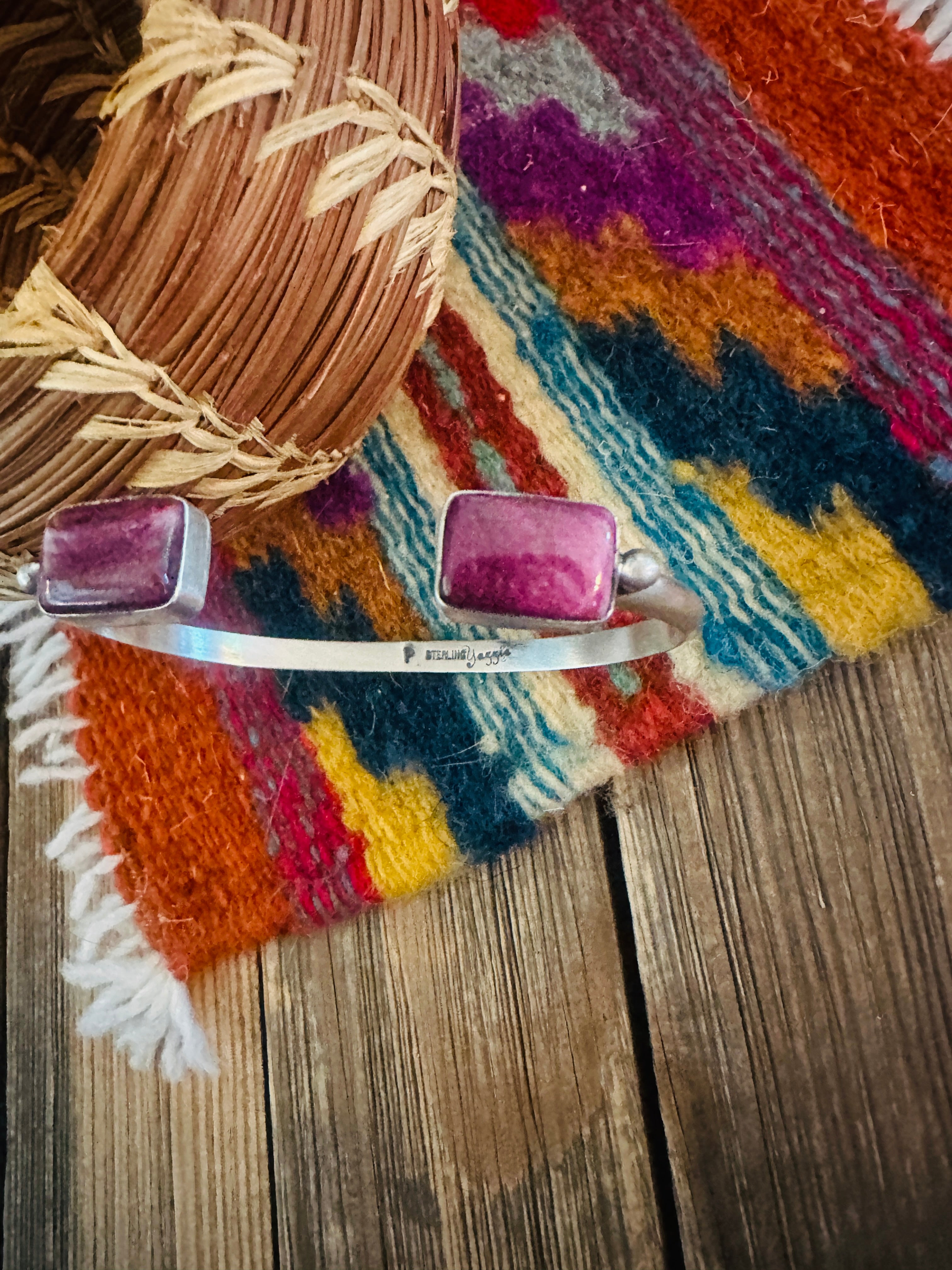 Handcrafted Purple Spiny Oyster & Sterling Silver Floating Cuff Bracelet