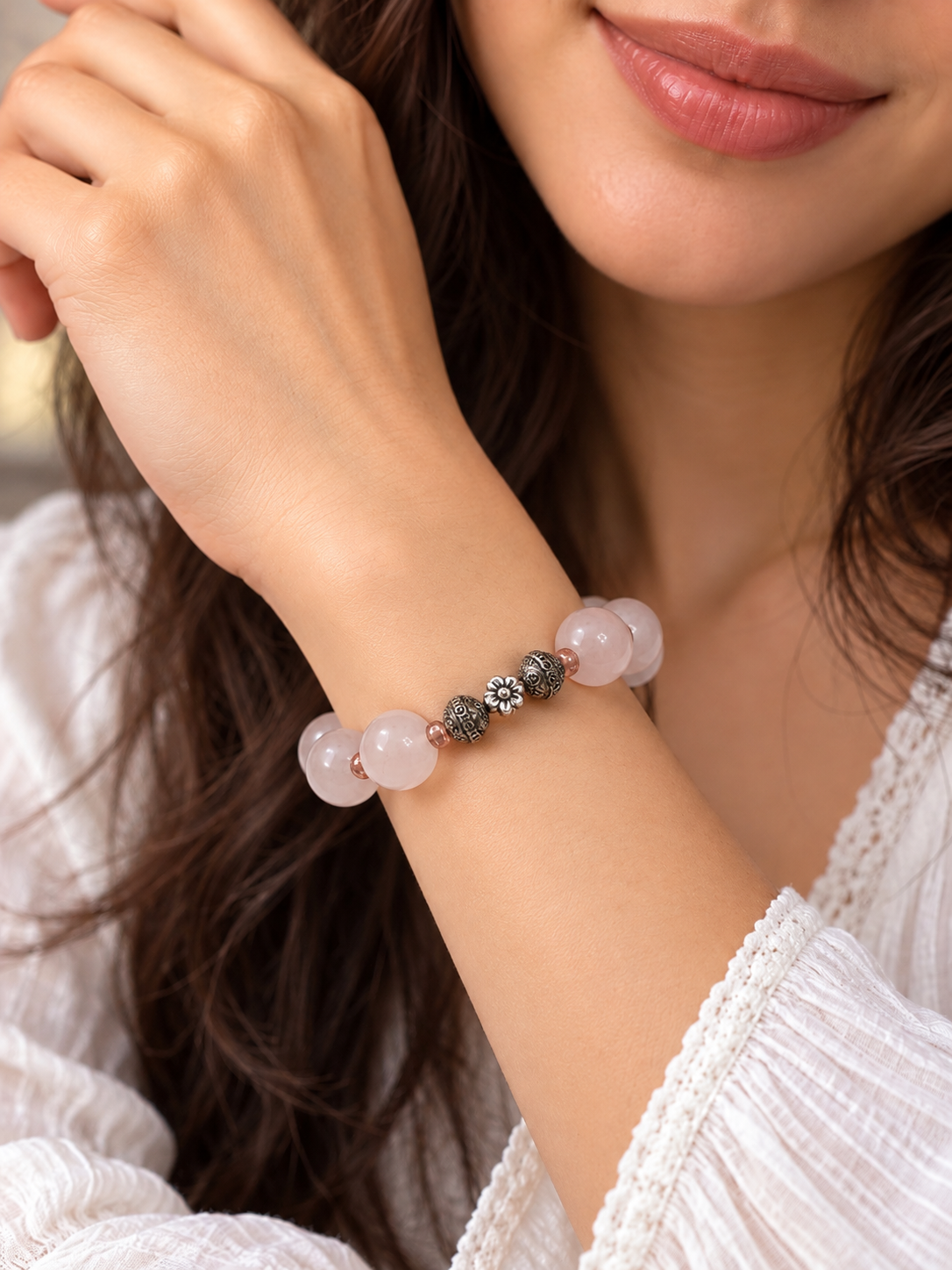 Handmade light Pink Rose Quartz Bracelet